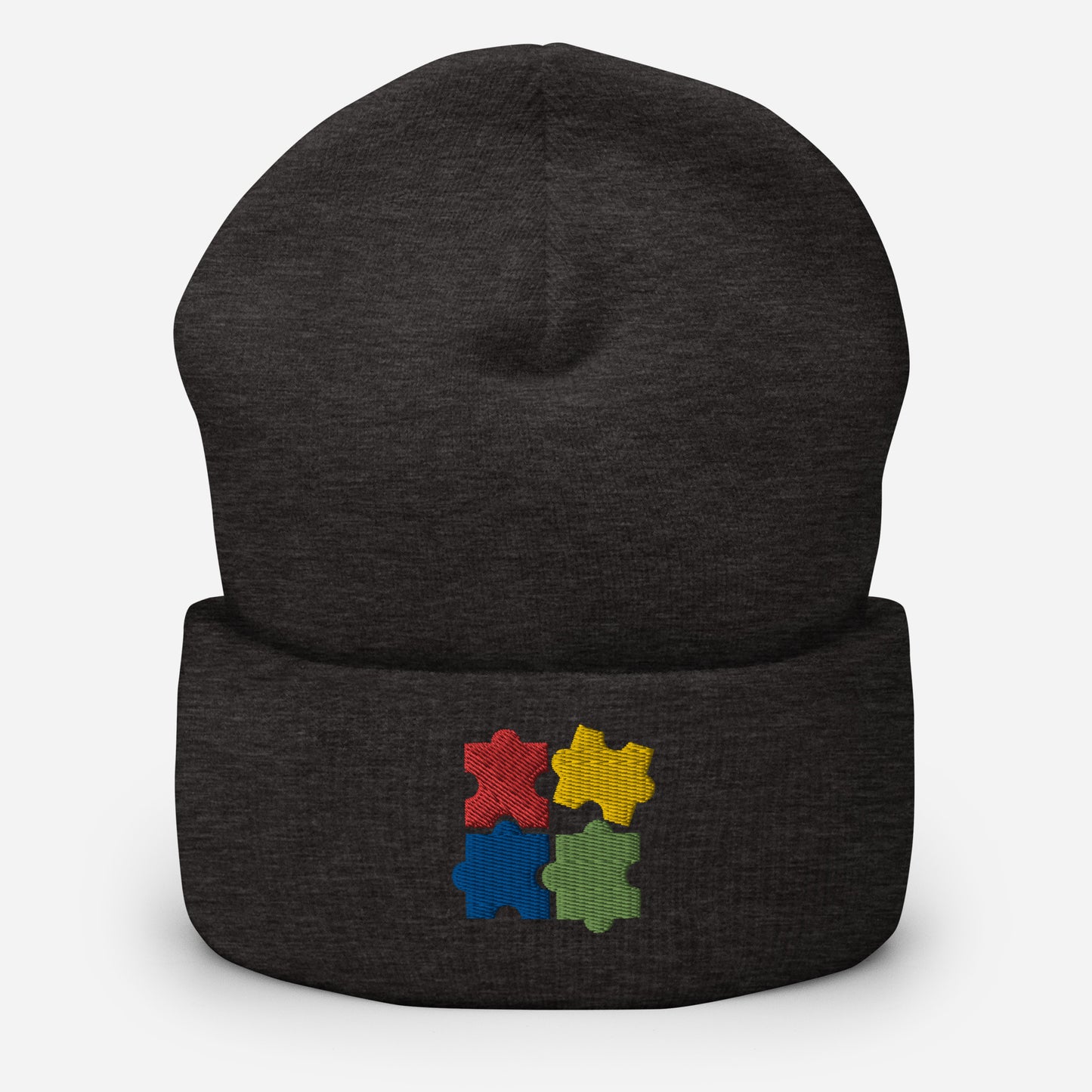 Autism Puzzle Pieces Beanie Cap, Embroidered Autism Awareness Cuffed Beanie, Handmade Unisex Slouchy Autistic Pride Gift Hat Cap