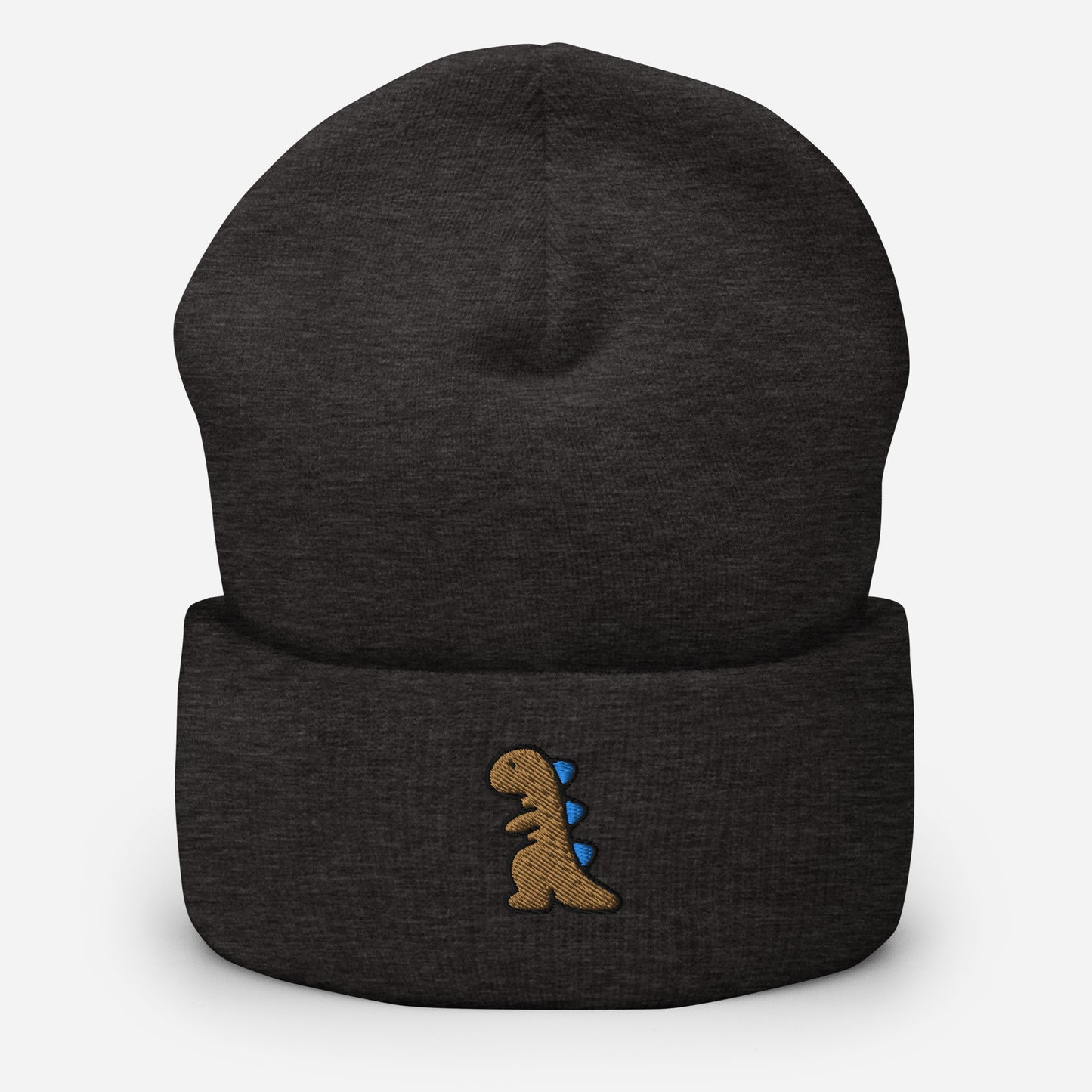 Dinosaur Beanie Cap, Embroidered T-Rex Cuffed Beanie, Handmade Unisex Slouchy Baby Dino Lovers Gift Hat Cap