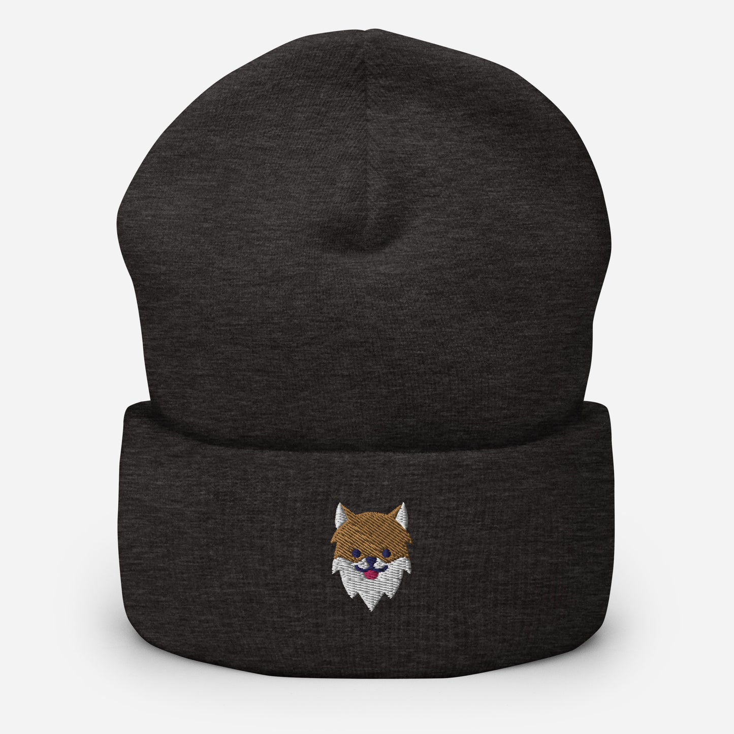 Pomeranian Dog Face Beanie Cap, Embroidered Dog Lover Cuffed Beanie, Handmade Unisex Slouchy Pom Dogs Gift Hat Cap