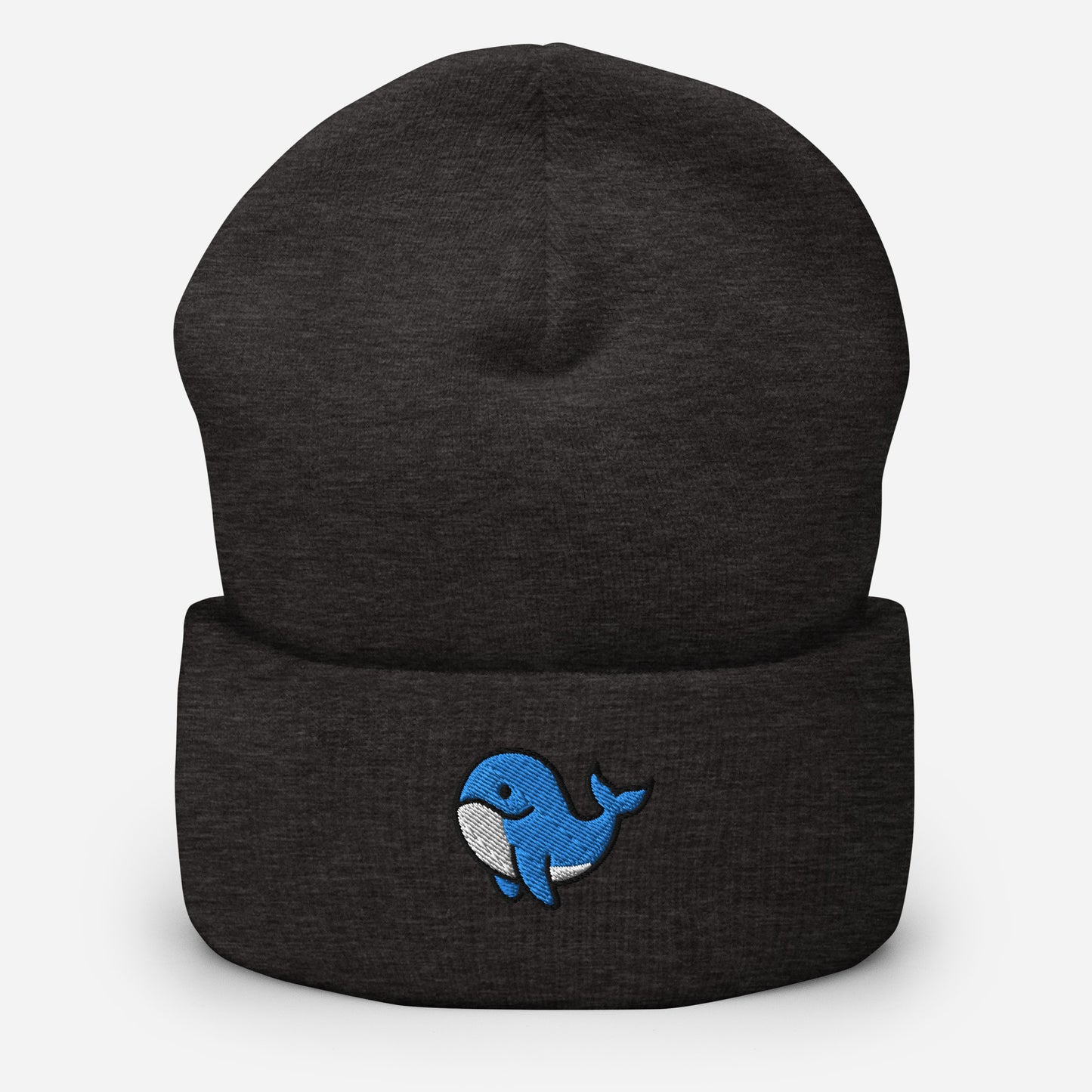Orca Whale Beanie Cap, Embroidered Killer Blue Whale Cuffed Beanie, Handmade Unisex Slouchy Ocean Animal Gift Hat Cap