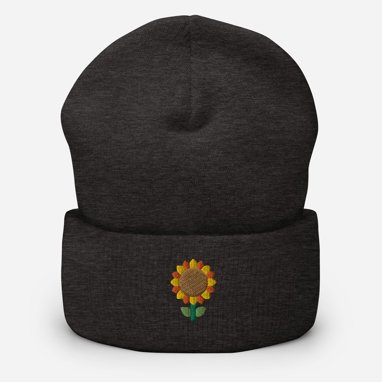 Sunflower Plant Beanie Cap, Embroidered Cuffed Beanie, Handmade Unisex Slouchy Gift Hat Cap - Multiple Colors