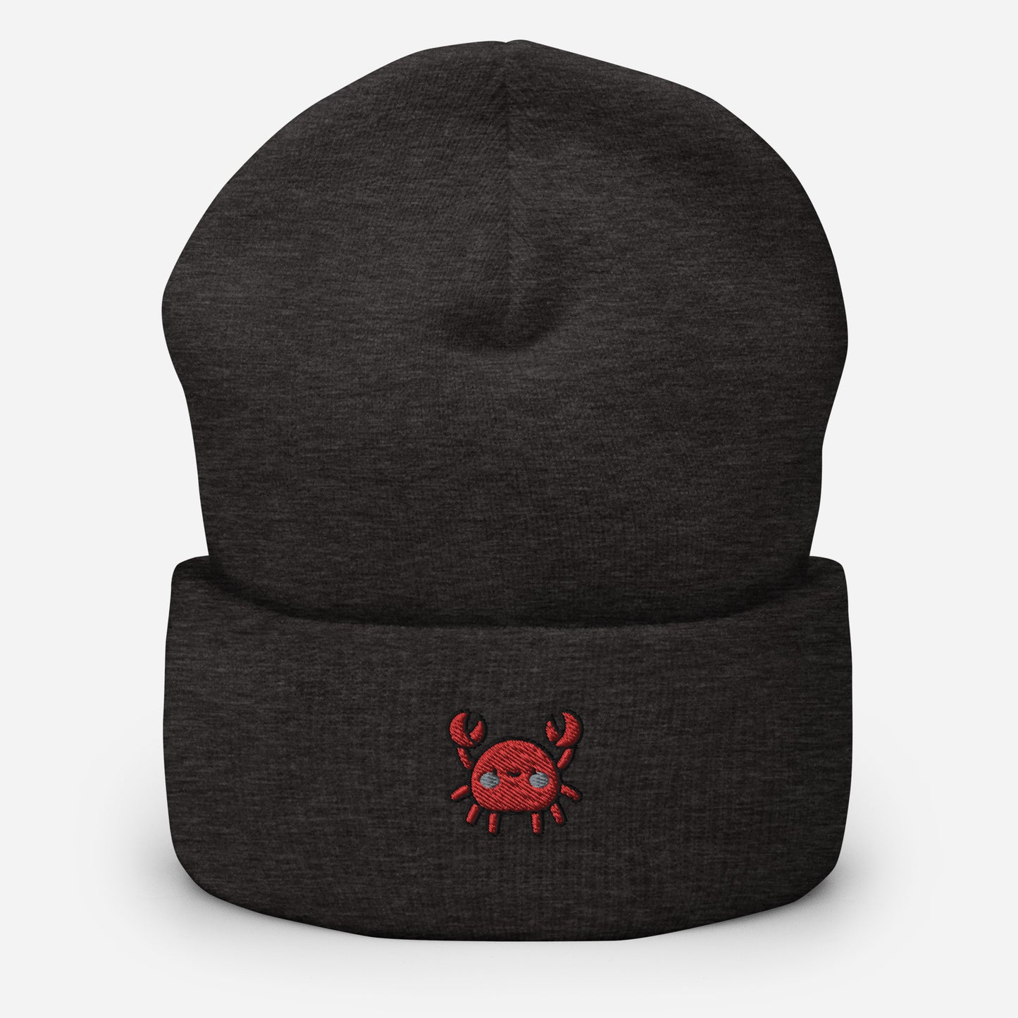 Crab Beanie Cap, Embroidered Sea Crab Cuffed Beanie, Handmade Unisex Slouchy Gift Hat Cap - Multiple Colors