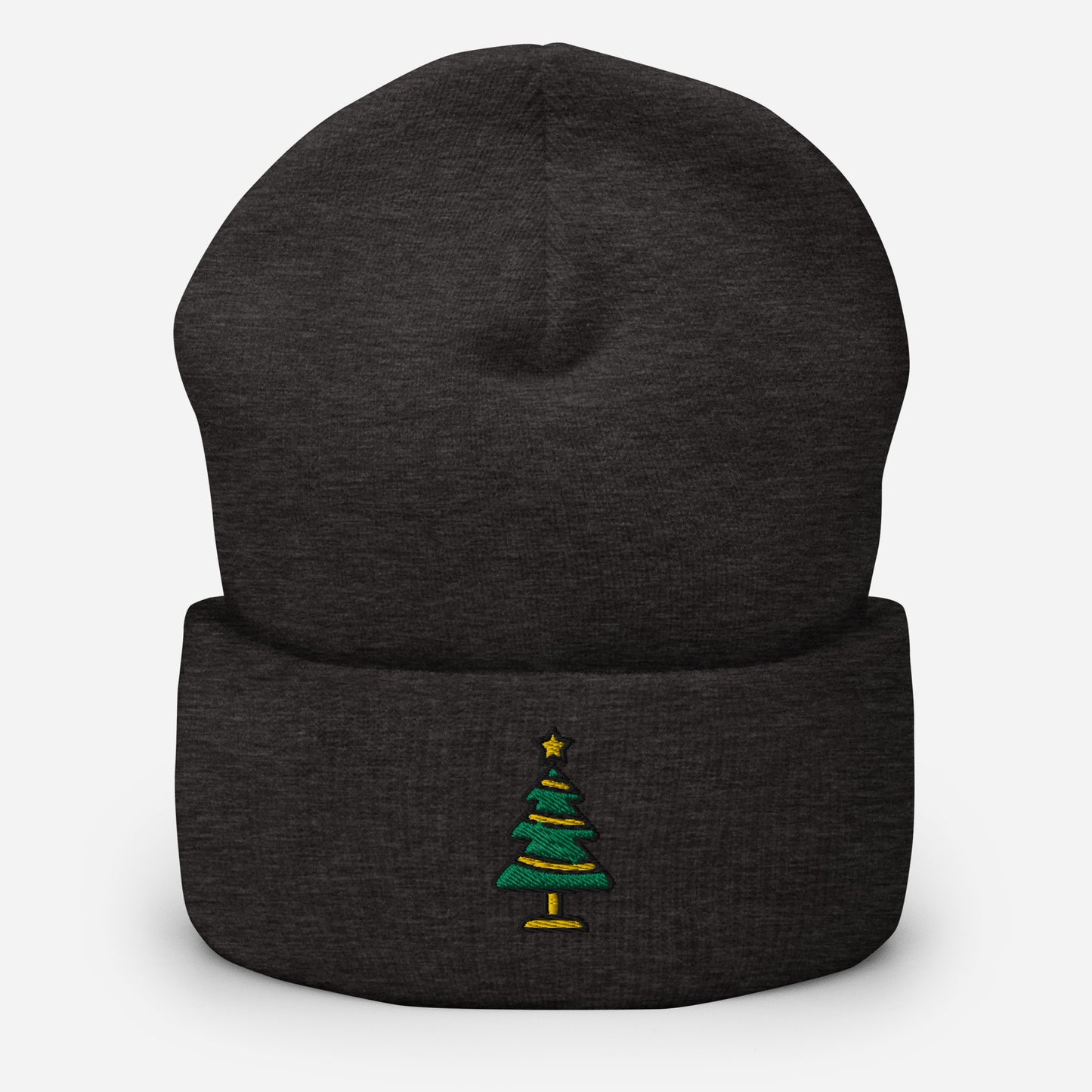 Christmas Tree Beanie Cap, Embroidered Christmas Decor Cuffed Beanie, Handmade Unisex Slouchy Xmas Festive Gift Hat Cap