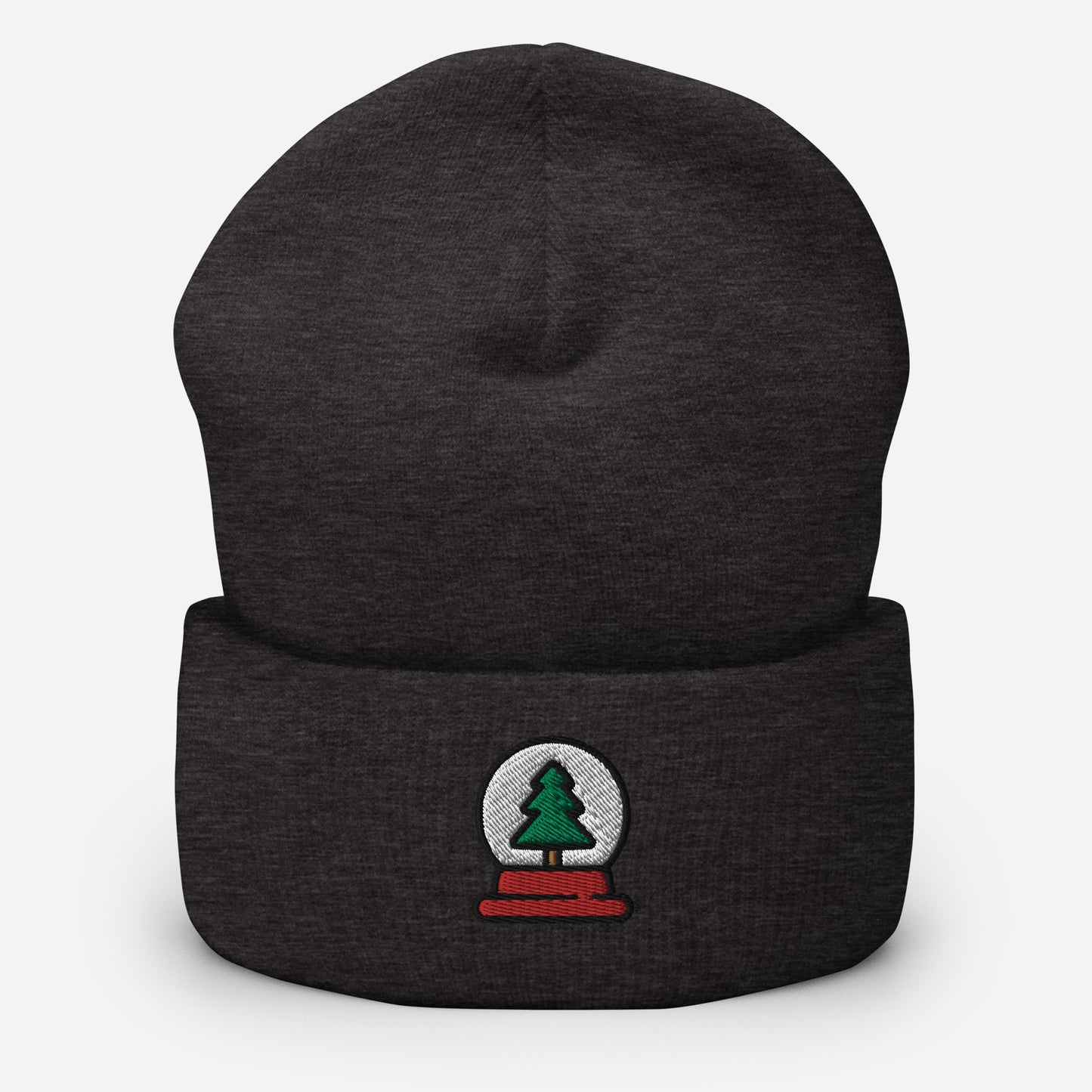 Snow Globe Tree Beanie Cap, Embroidered Christmas Cuffed Beanie, Handmade Unisex Slouchy Xmas Festive Gift Hat Cap