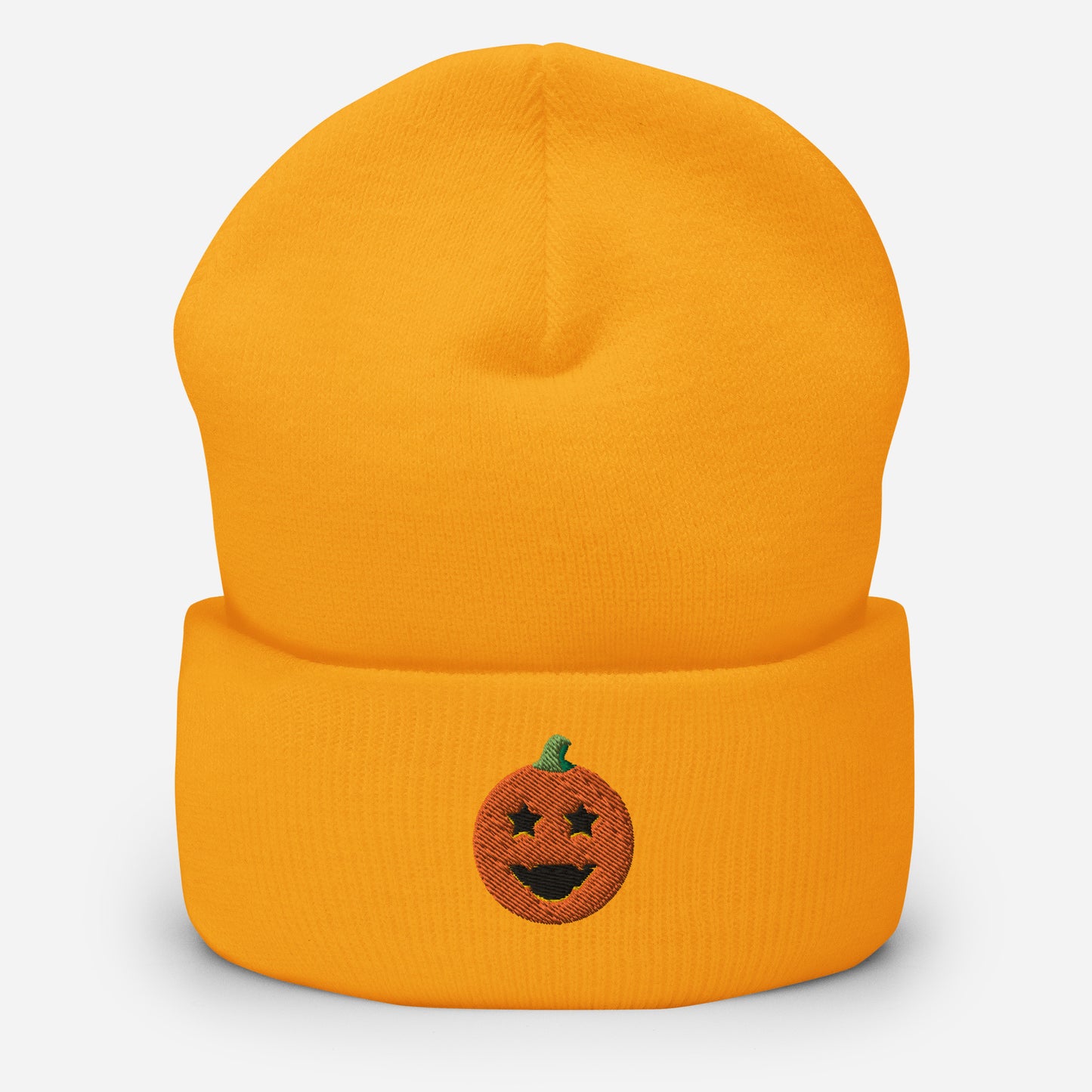Halloween Pumpkin Beanie Cap, Embroidered Evil Face Cuffed Beanie, Handmade Unisex Slouchy Scary Pumpkin Gift Hat Cap