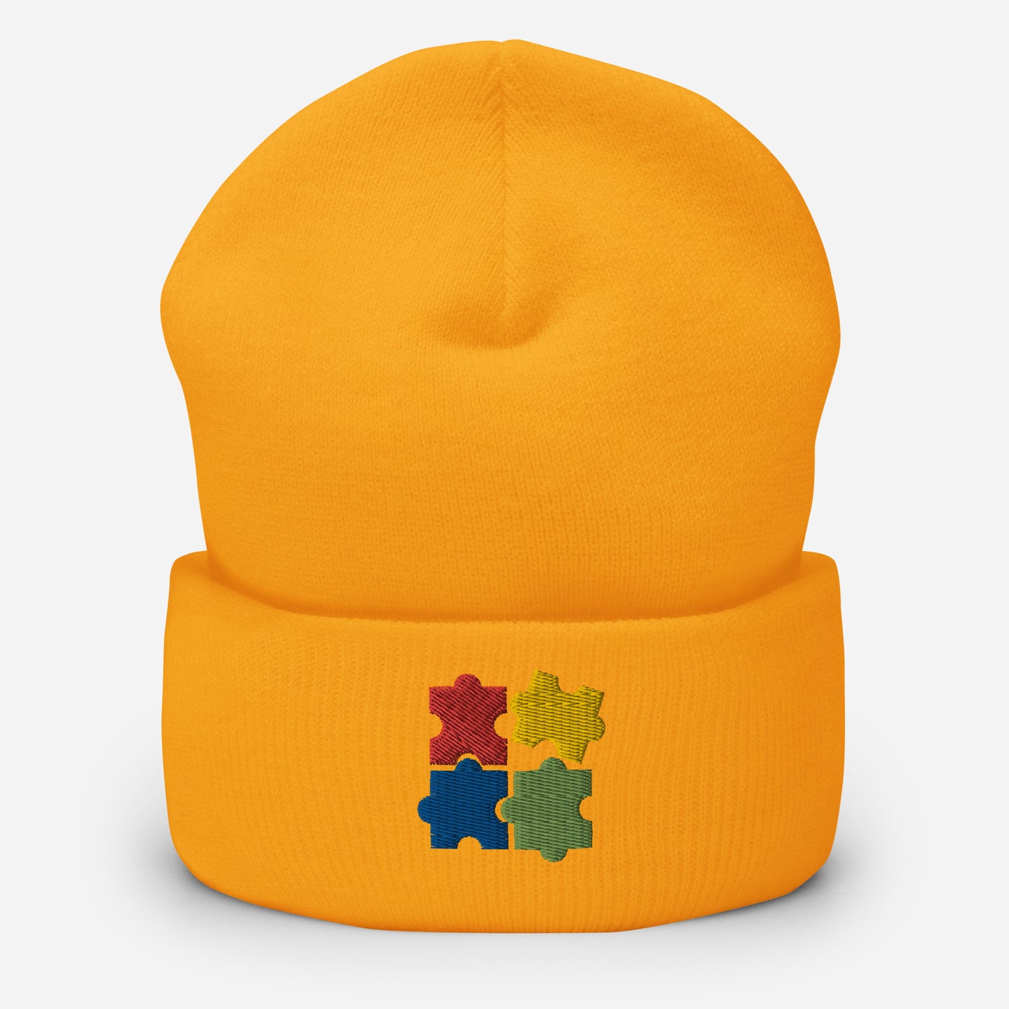 Autism Puzzle Pieces Beanie Cap, Embroidered Autism Awareness Cuffed Beanie, Handmade Unisex Slouchy Autistic Pride Gift Hat Cap