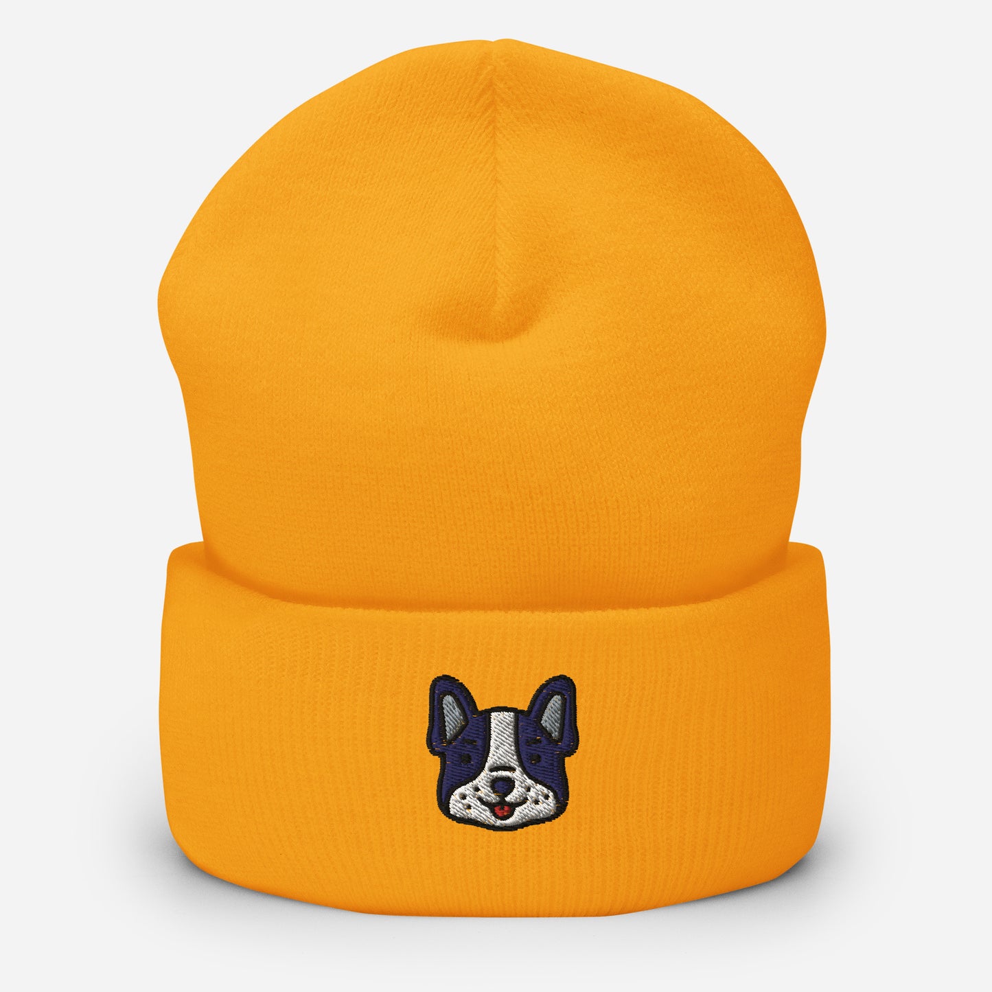 French Bulldog Beanie Cap, Embroidered Bouledogue Français Cuffed Beanie, Handmade Unisex Slouchy Toy Bulldogs Gift Hat Cap