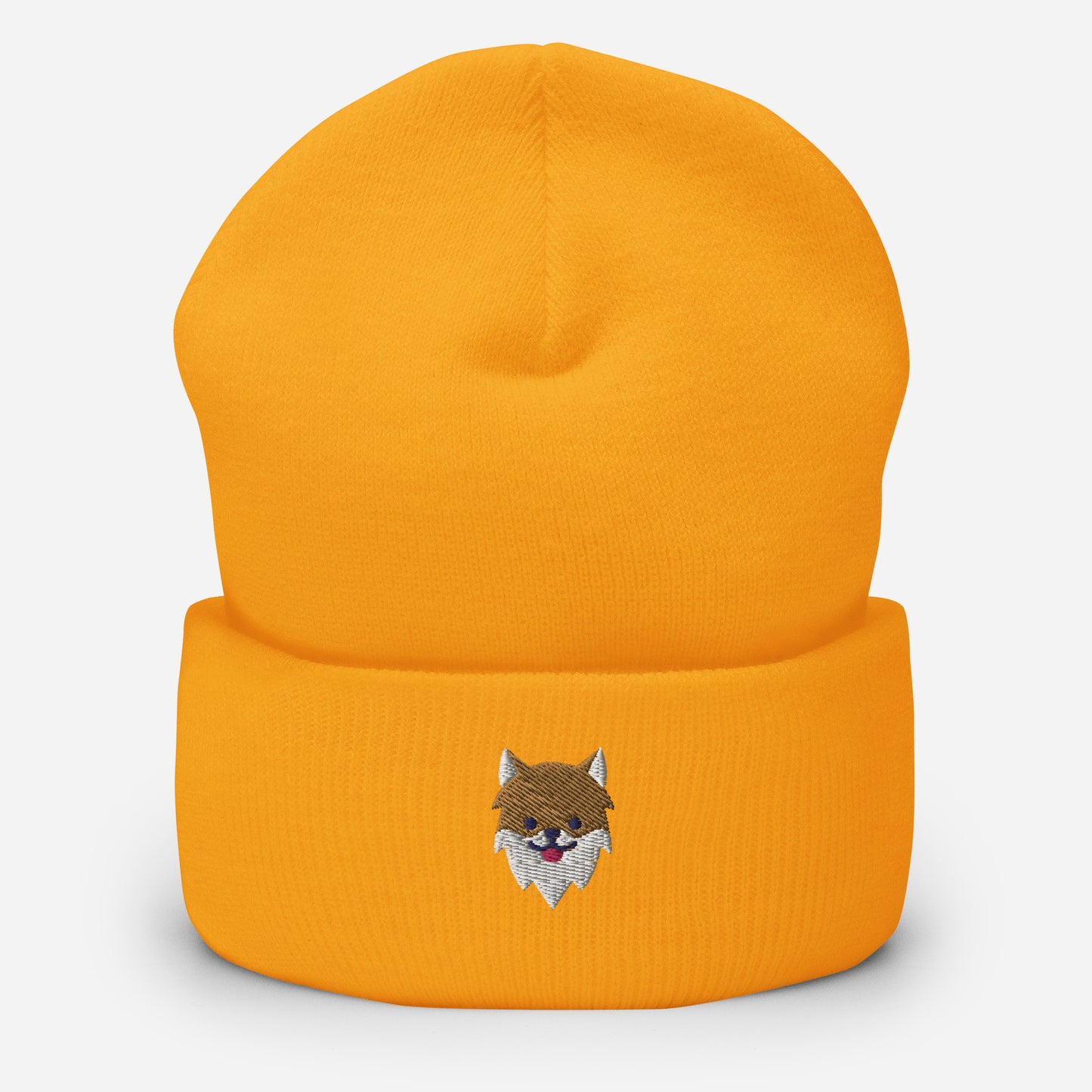 Pomeranian Dog Face Beanie Cap, Embroidered Dog Lover Cuffed Beanie, Handmade Unisex Slouchy Pom Dogs Gift Hat Cap