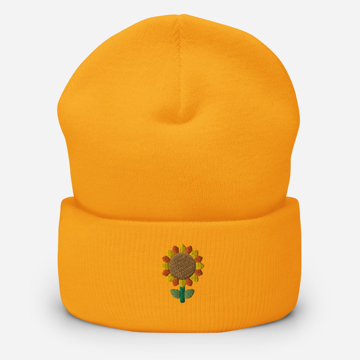 Sunflower Plant Beanie Cap, Embroidered Cuffed Beanie, Handmade Unisex Slouchy Gift Hat Cap - Multiple Colors