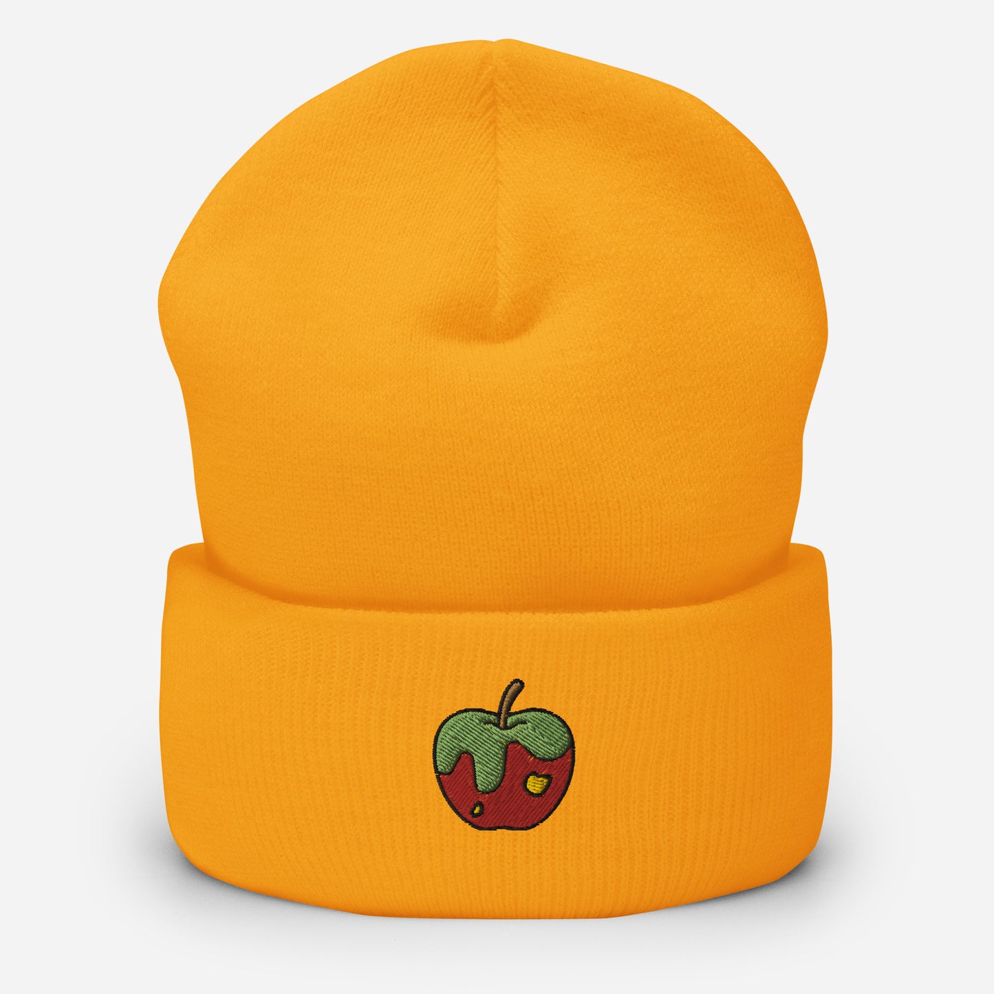 Apple Fruit Beanie Cap, Embroidered Cuffed Beanie, Handmade Unisex Slouchy Gift Hat Cap - Multiple Colors