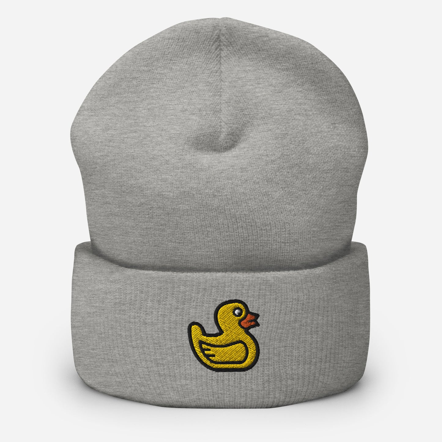 Embroidered Toy Duck Beanie, Rubber Duck Handmade Cuffed Knit Unisex Slouchy Adult Hat Gift Cap