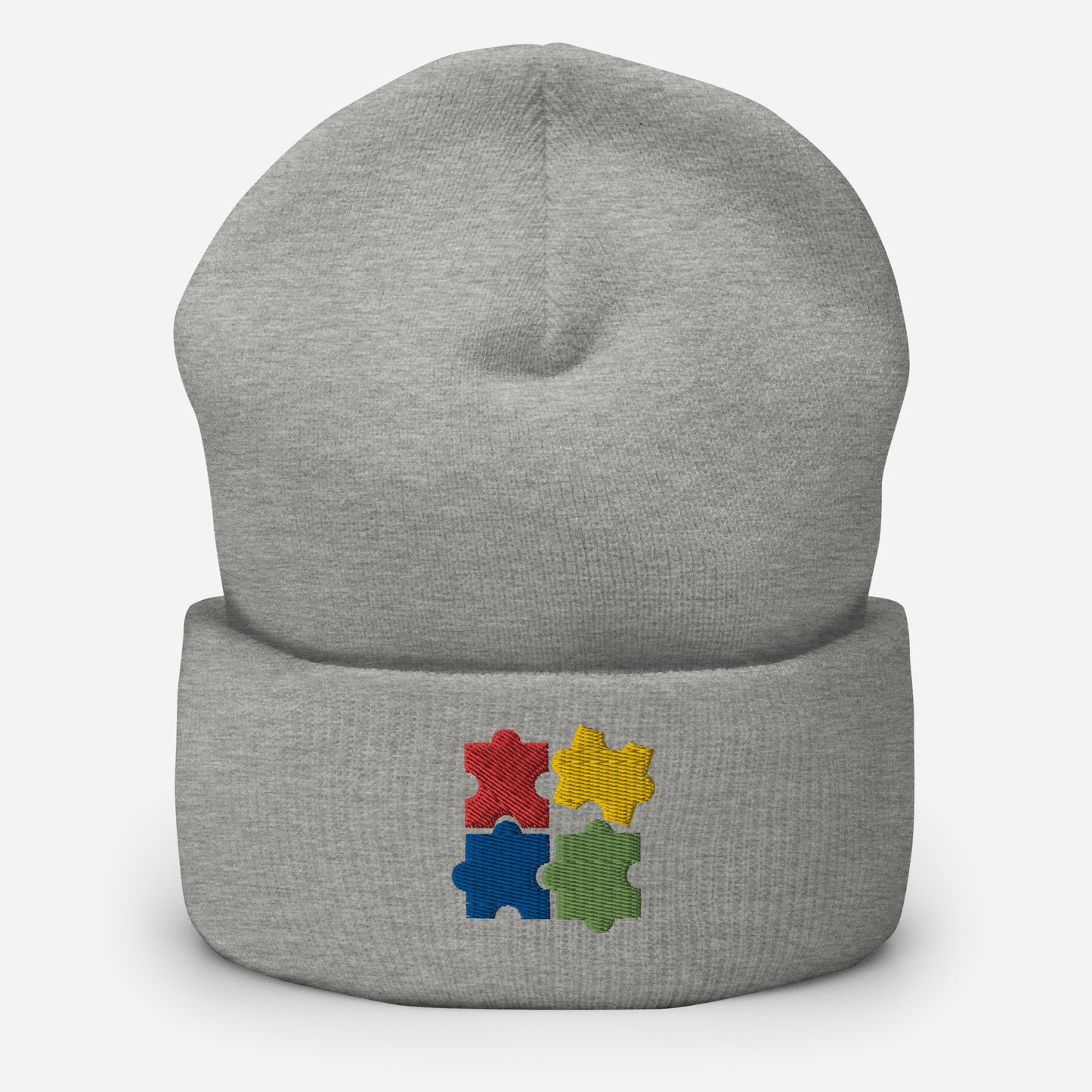 Autism Puzzle Pieces Beanie Cap, Embroidered Autism Awareness Cuffed Beanie, Handmade Unisex Slouchy Autistic Pride Gift Hat Cap