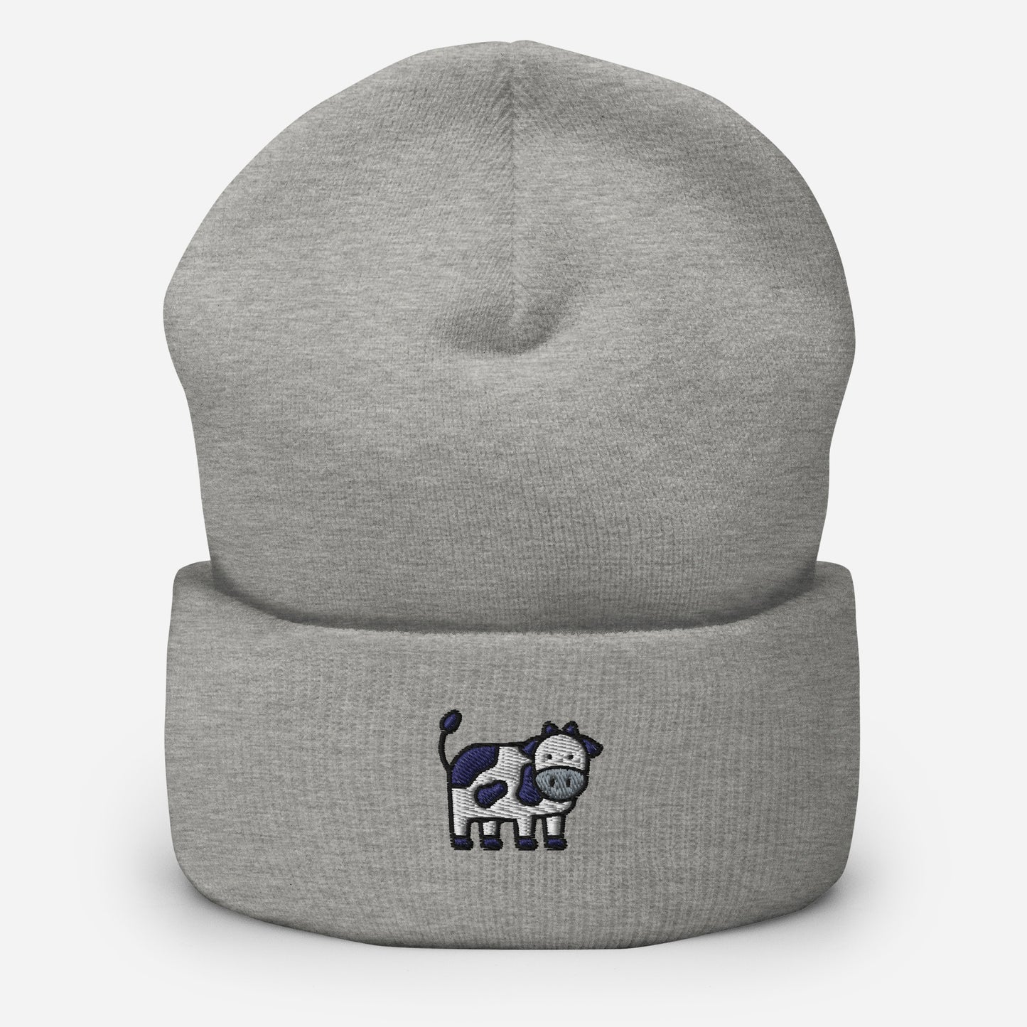 Holstein Cow Beanie Cap, Embroidered Milk Cow Cuffed Beanie, Handmade Unisex Slouchy Farm Animal Gift Hat Cap