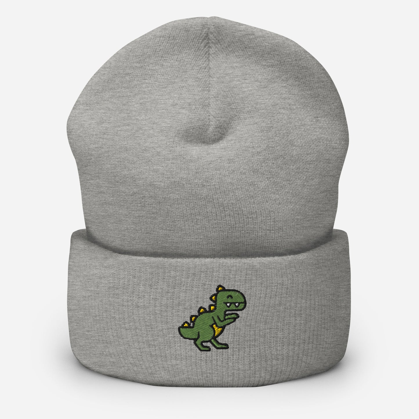 Dinosaur Beanie Cap, Embroidered T-Rex Cuffed Beanie, Handmade Unisex Slouchy Baby Dino Lovers Gift Hat Cap