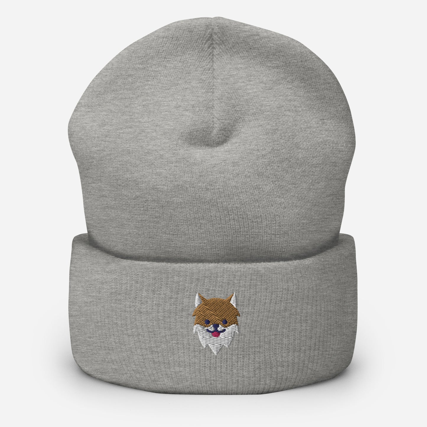 Pomeranian Dog Face Beanie Cap, Embroidered Dog Lover Cuffed Beanie, Handmade Unisex Slouchy Pom Dogs Gift Hat Cap