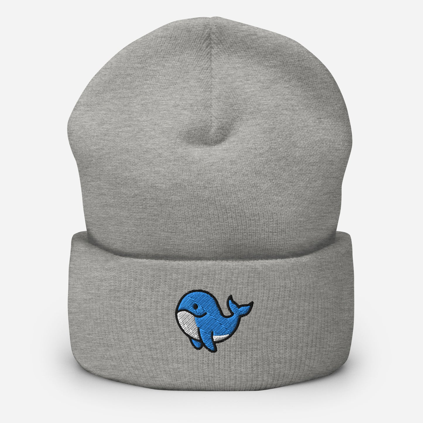 Orca Whale Beanie Cap, Embroidered Killer Blue Whale Cuffed Beanie, Handmade Unisex Slouchy Ocean Animal Gift Hat Cap