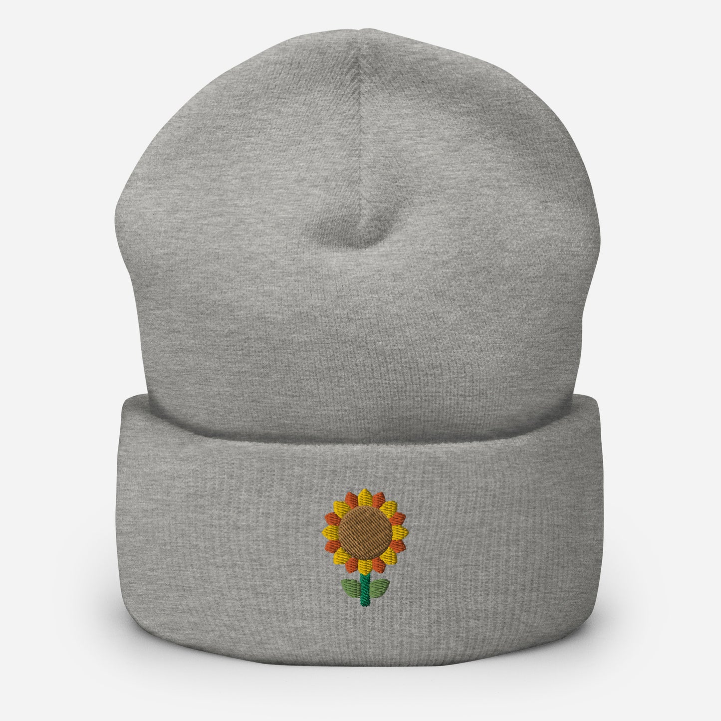 Sunflower Plant Beanie Cap, Embroidered Cuffed Beanie, Handmade Unisex Slouchy Gift Hat Cap - Multiple Colors