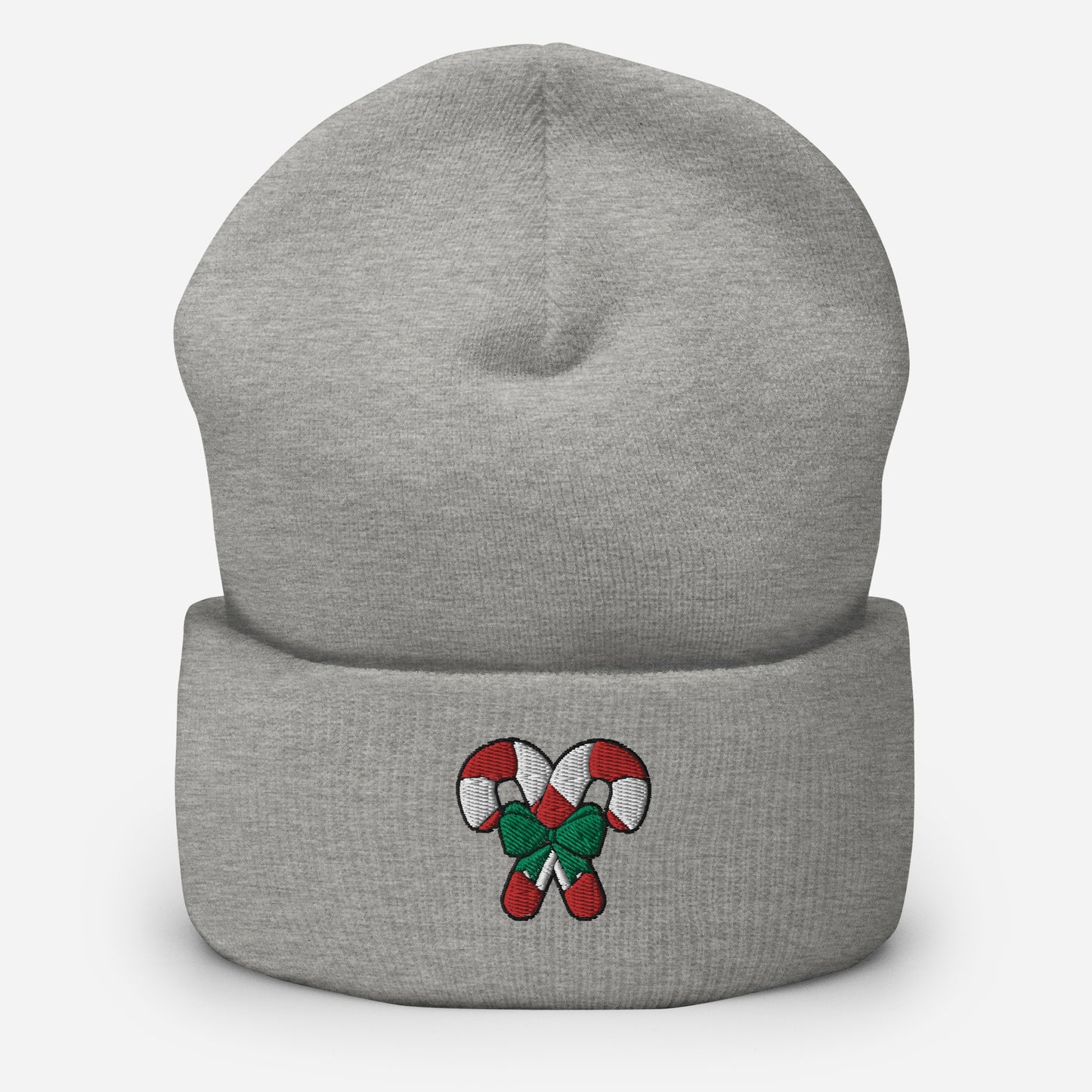 Candy Cane Beanie Cap, Embroidered Christmas Cuffed Beanie, Handmade Unisex Slouchy Xmas Festive Gift Hat Cap