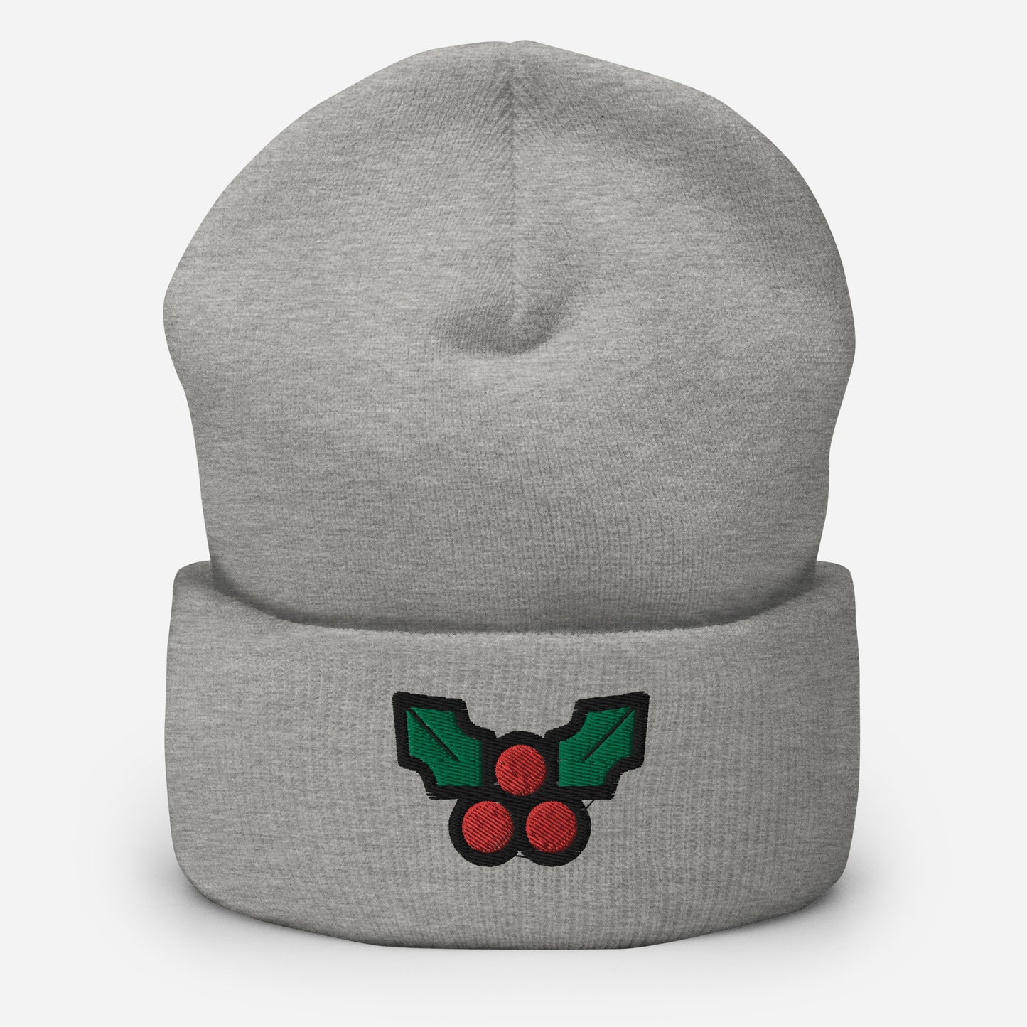 Christmas Mistletoe Beanie Cap, Embroidered Decoration Leaf Cuffed Beanie, Handmade Unisex Slouchy Xmas Festive Gift Hat Cap