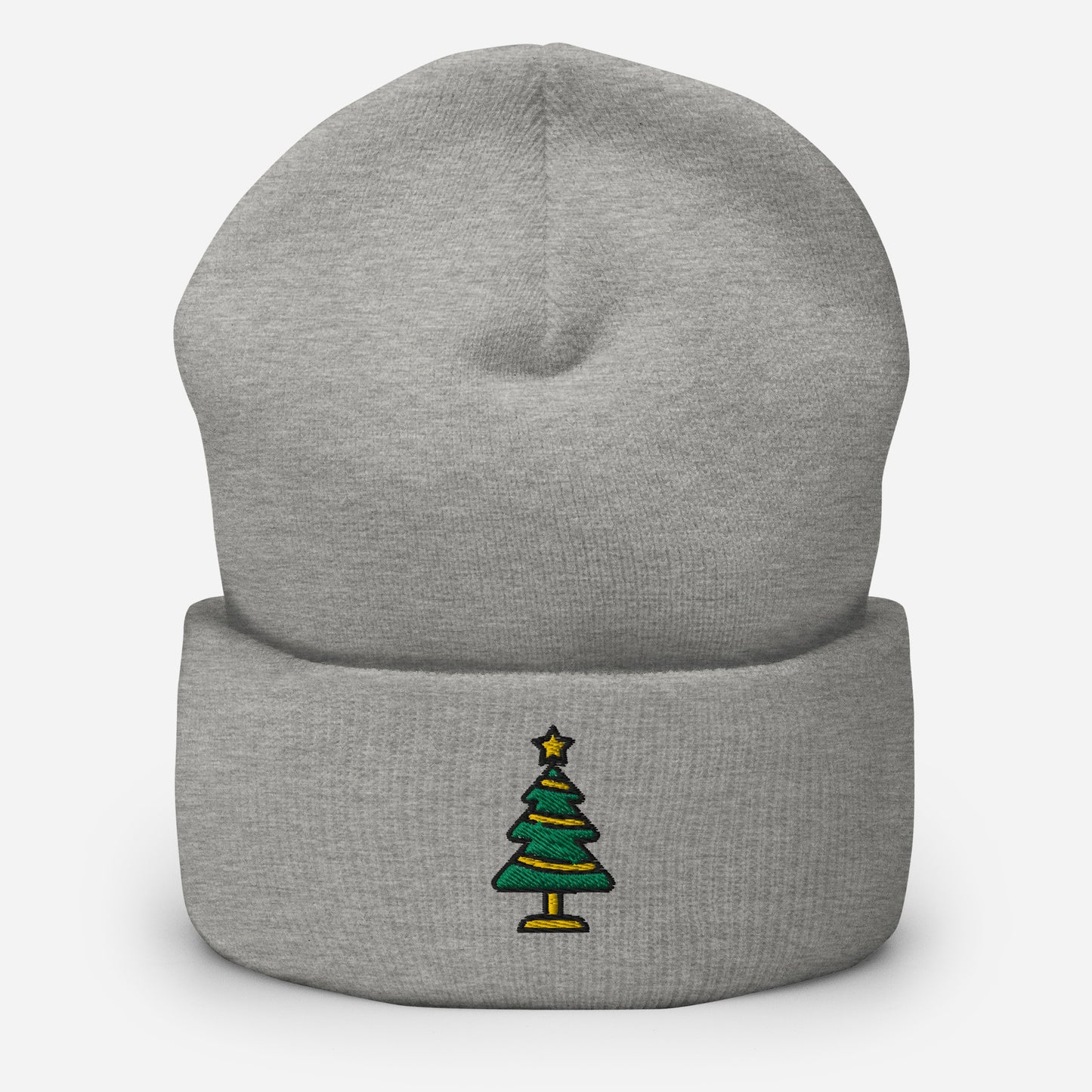 Christmas Tree Beanie Cap, Embroidered Christmas Decor Cuffed Beanie, Handmade Unisex Slouchy Xmas Festive Gift Hat Cap