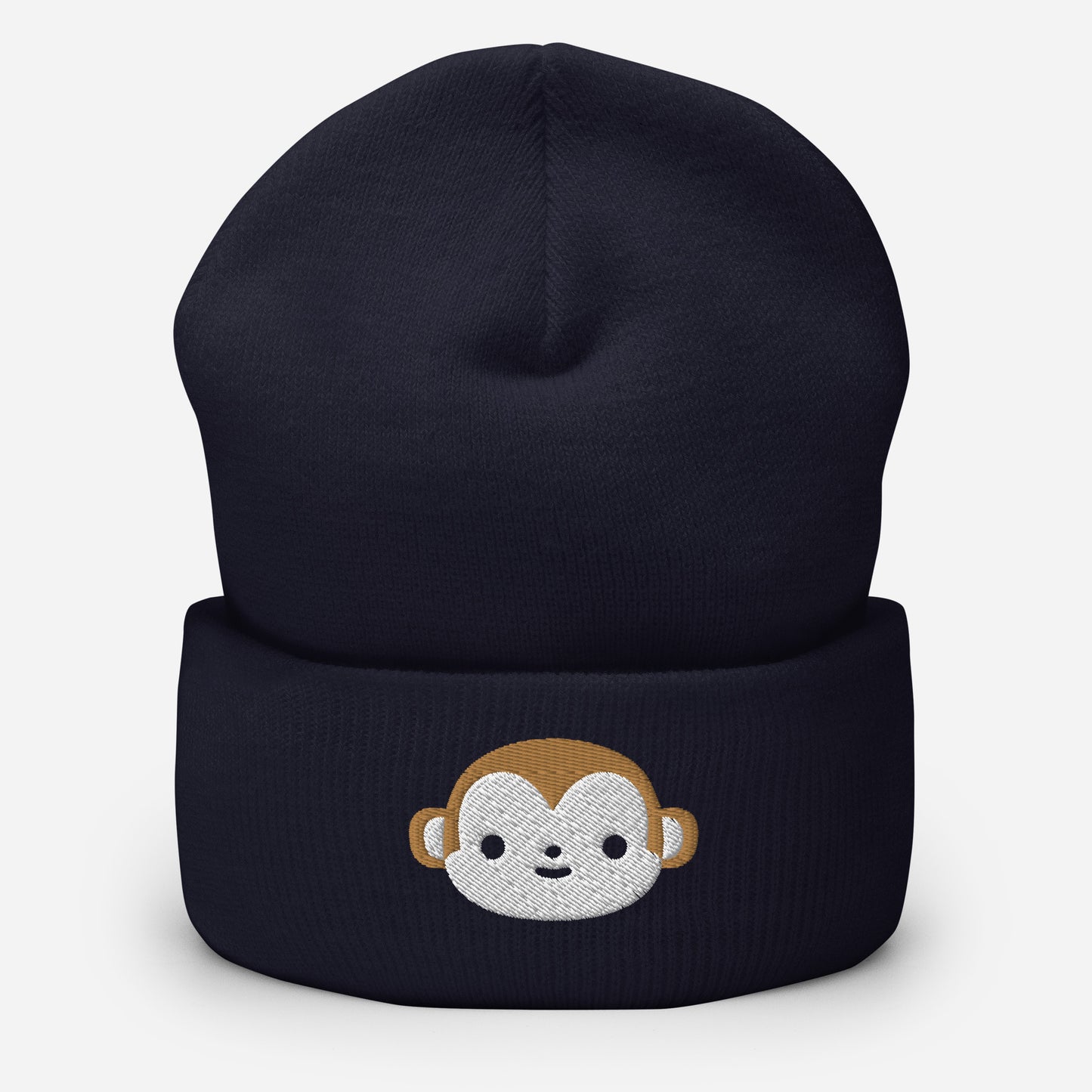 Brown Monkey Beanie Cap, Embroidered Wild Animal Cuffed Beanie, Handmade Unisex Slouchy Cartoon Monkey Gift Hat Cap