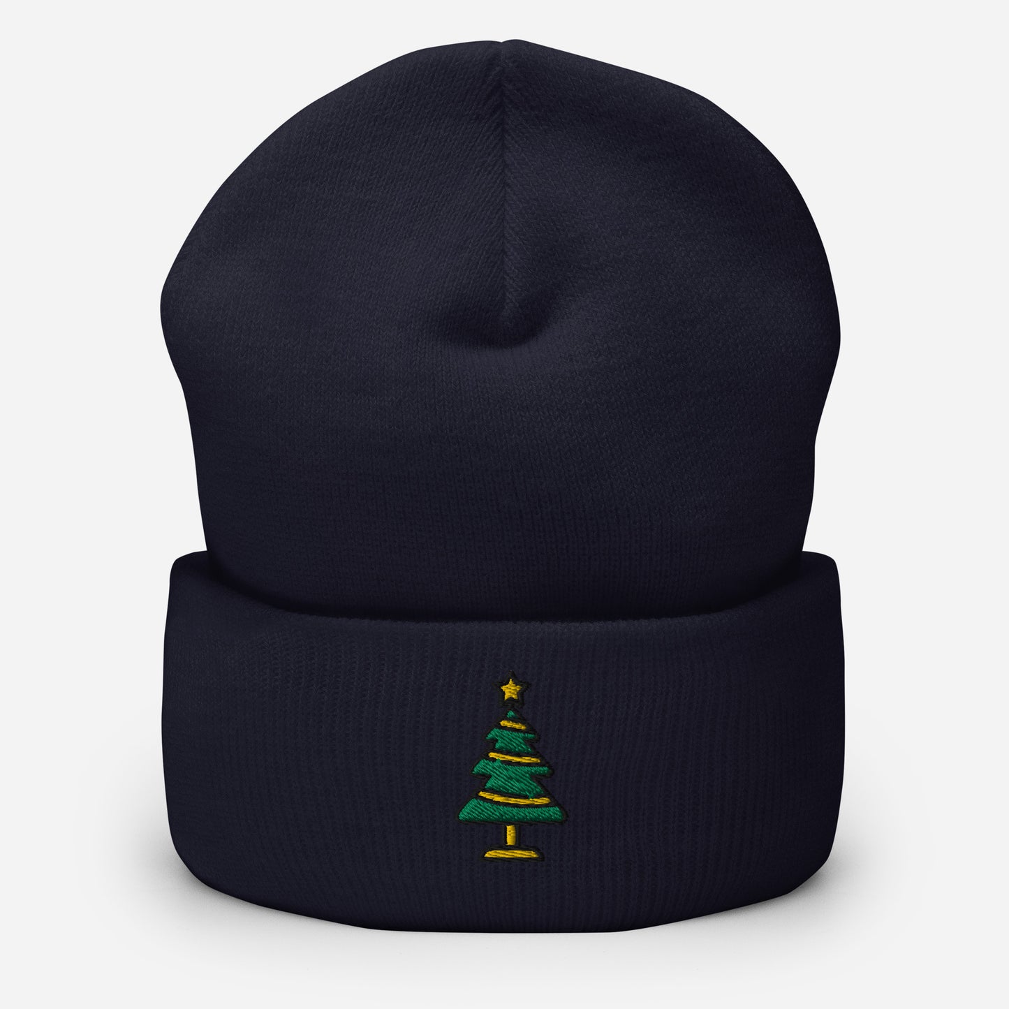 Christmas Tree Beanie Cap, Embroidered Christmas Decor Cuffed Beanie, Handmade Unisex Slouchy Xmas Festive Gift Hat Cap