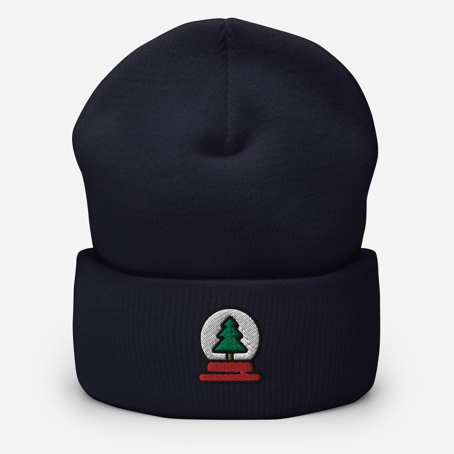 Snow Globe Tree Beanie Cap, Embroidered Christmas Cuffed Beanie, Handmade Unisex Slouchy Xmas Festive Gift Hat Cap