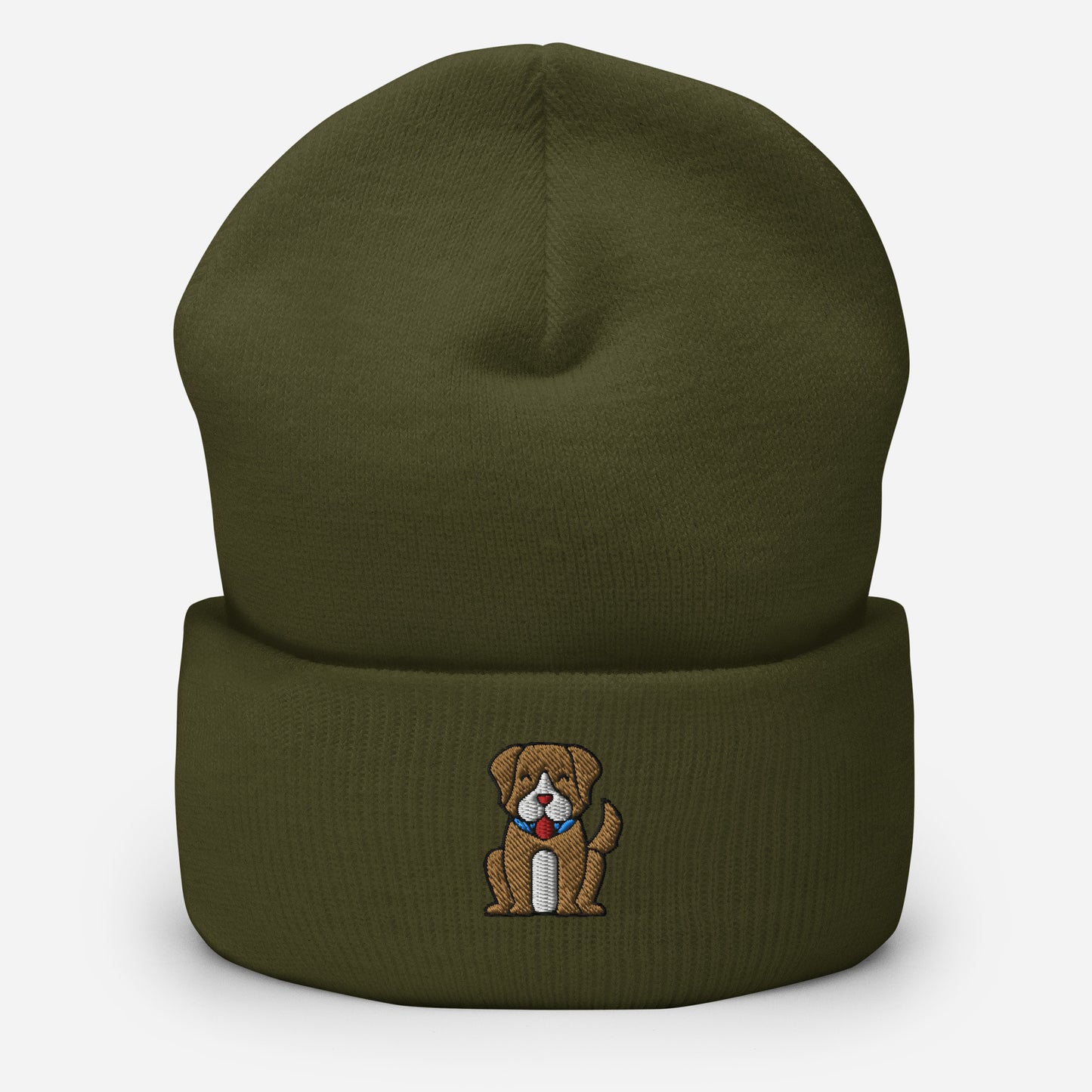 Cute Little Dog Beanie Cap, Embroidered Puppy Dog Cuffed Beanie, Handmade Unisex Slouchy Smiling Animal Gift Hat Cap