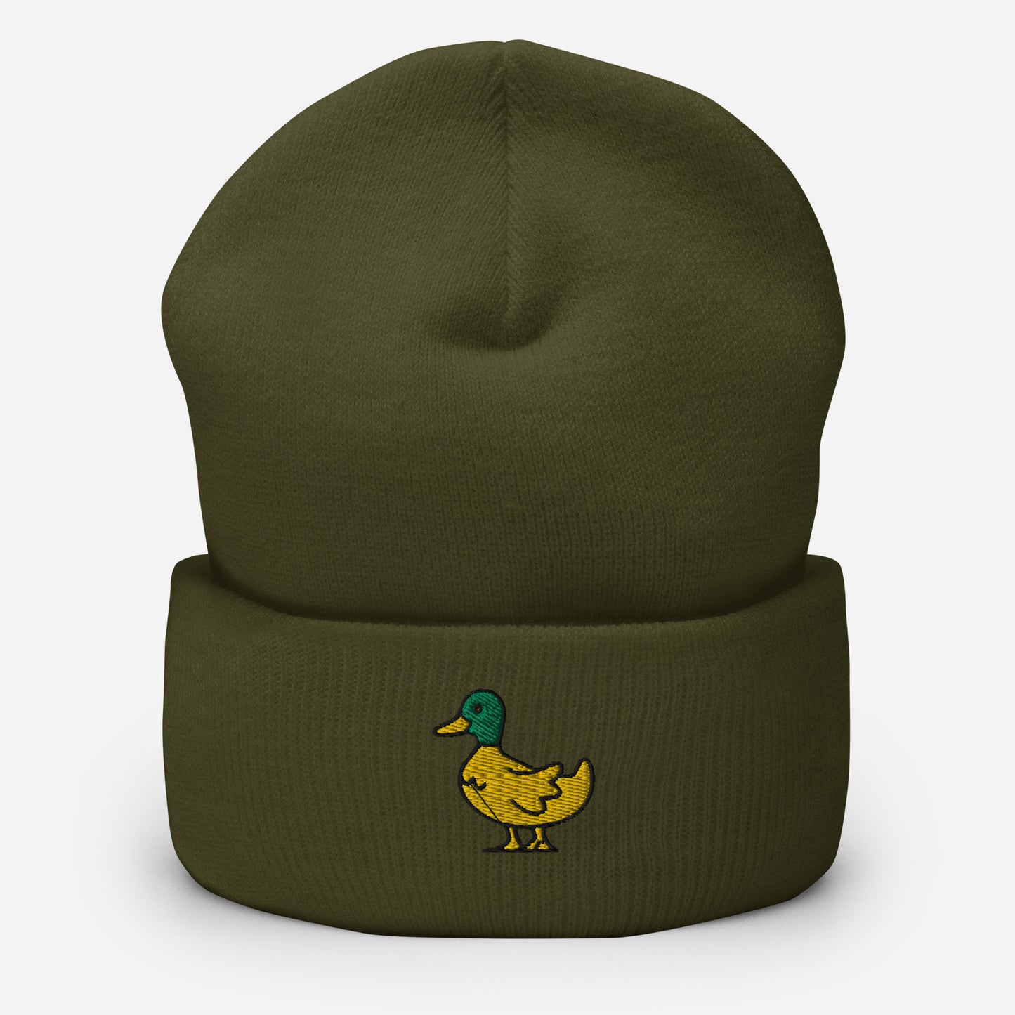 Cute Duck Beanie Cap, Embroidered Bird Lake Duck Lover Cuffed Beanie, Handmade Unisex Wildlife Hunter Duck Player Gift Hat Cap