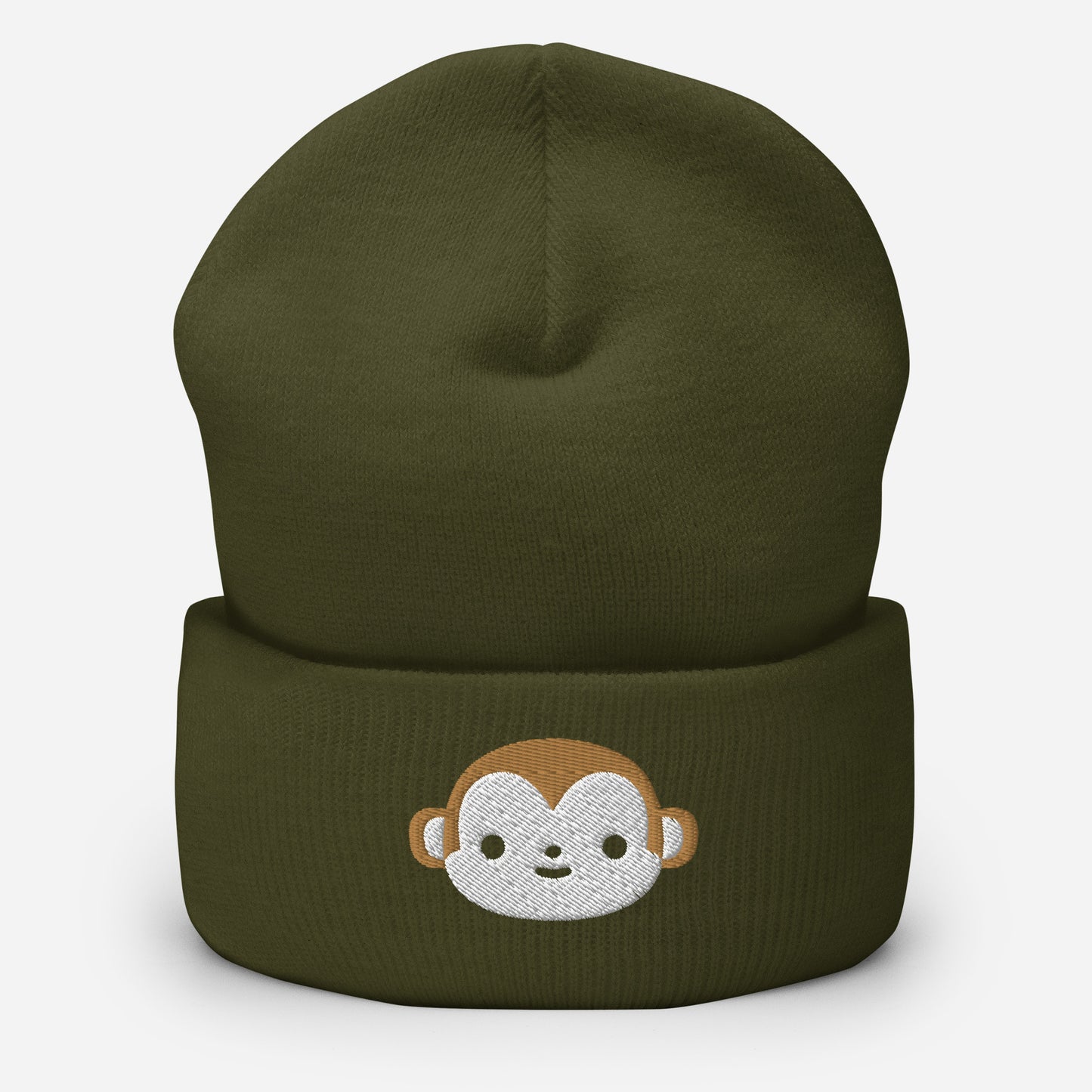 Brown Monkey Beanie Cap, Embroidered Wild Animal Cuffed Beanie, Handmade Unisex Slouchy Cartoon Monkey Gift Hat Cap
