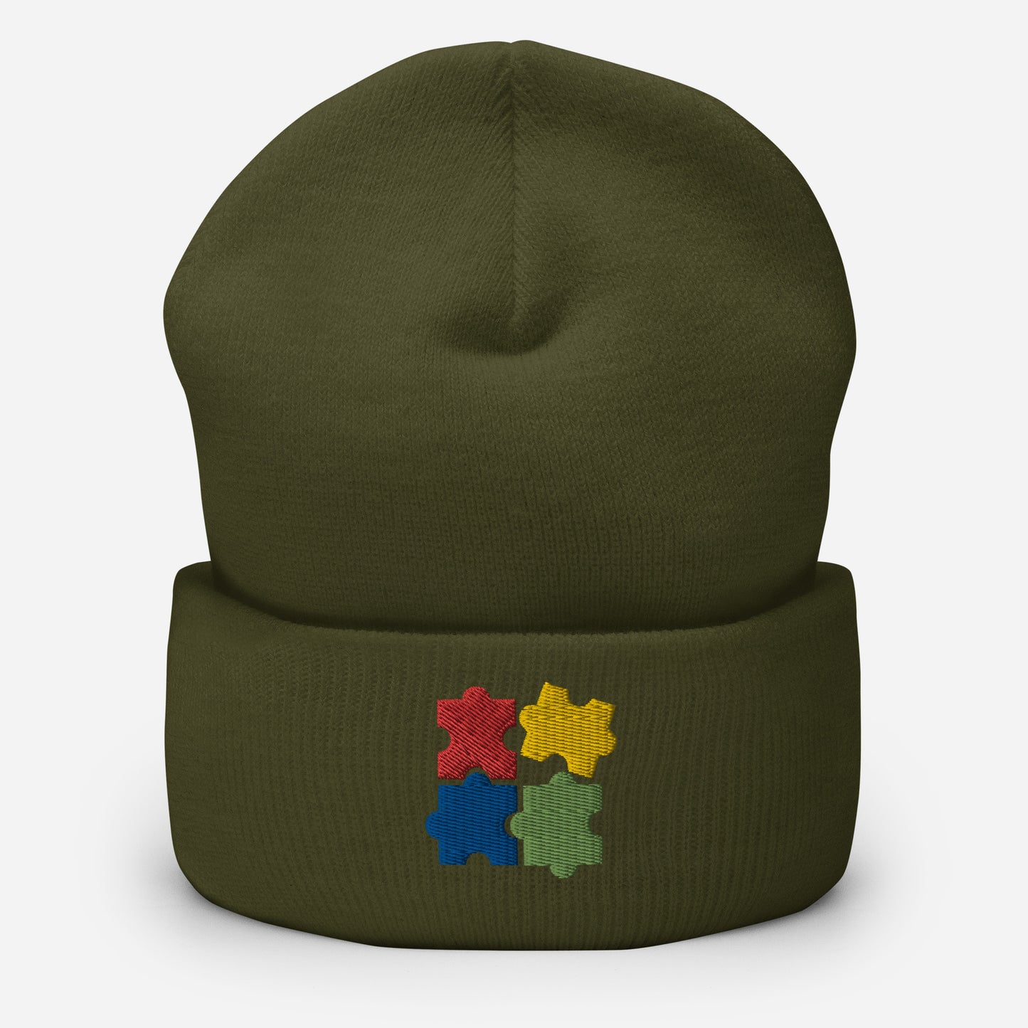 Autism Puzzle Pieces Beanie Cap, Embroidered Autism Awareness Cuffed Beanie, Handmade Unisex Slouchy Autistic Pride Gift Hat Cap