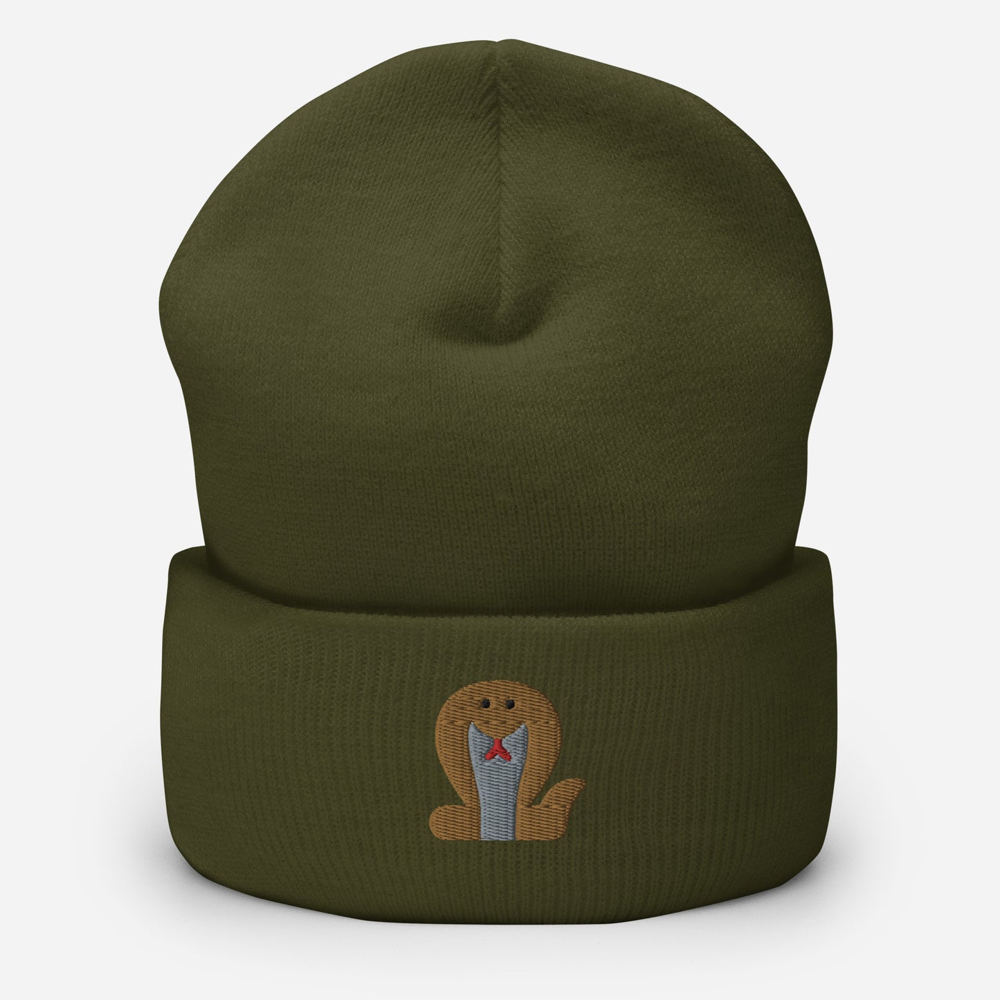 King Cobra Beanie Cap, Embroidered Snake Lovers Cuffed Beanie, Handmade Unisex Slouchy Reptiles Gift Hat Cap