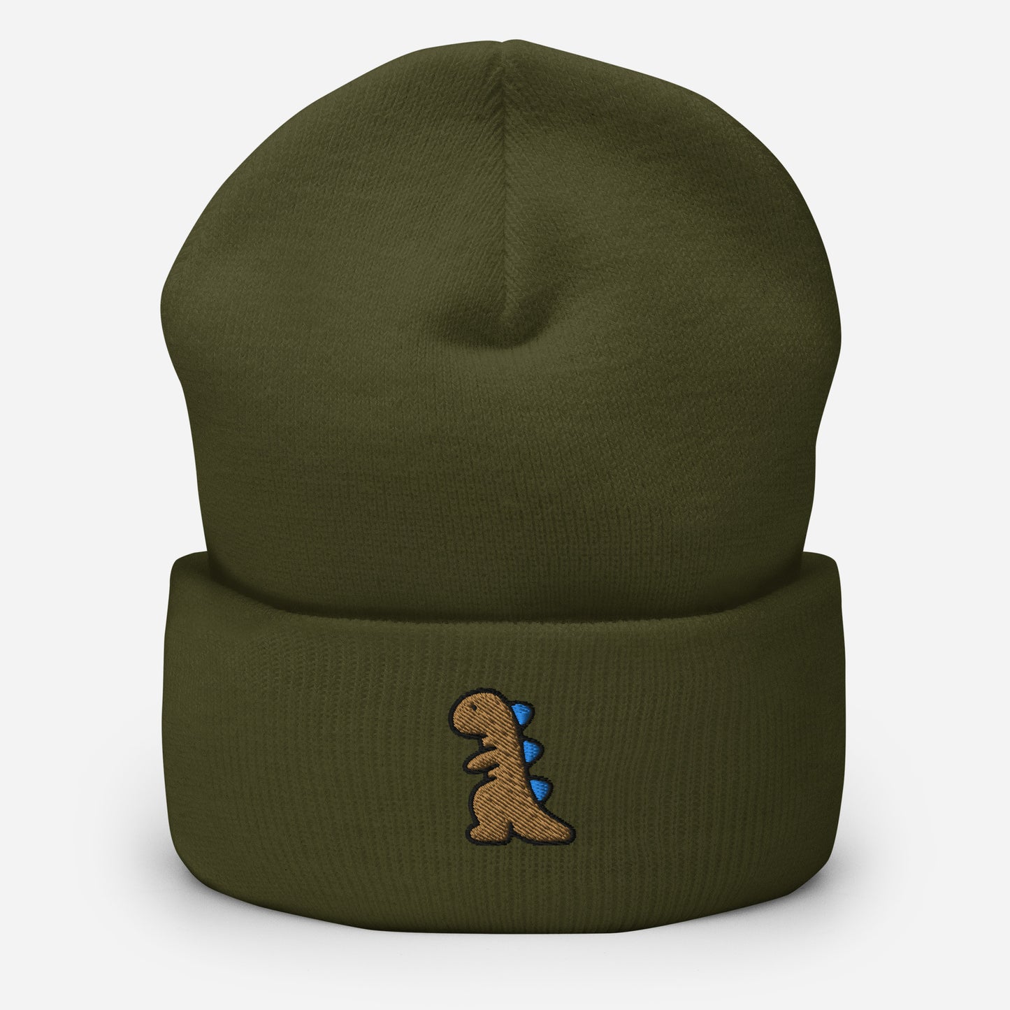 Dinosaur Beanie Cap, Embroidered T-Rex Cuffed Beanie, Handmade Unisex Slouchy Baby Dino Lovers Gift Hat Cap