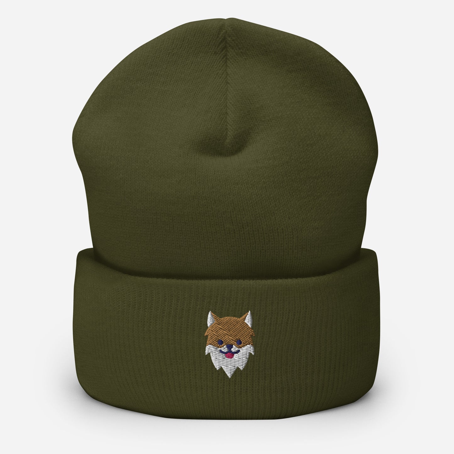 Pomeranian Dog Face Beanie Cap, Embroidered Dog Lover Cuffed Beanie, Handmade Unisex Slouchy Pom Dogs Gift Hat Cap