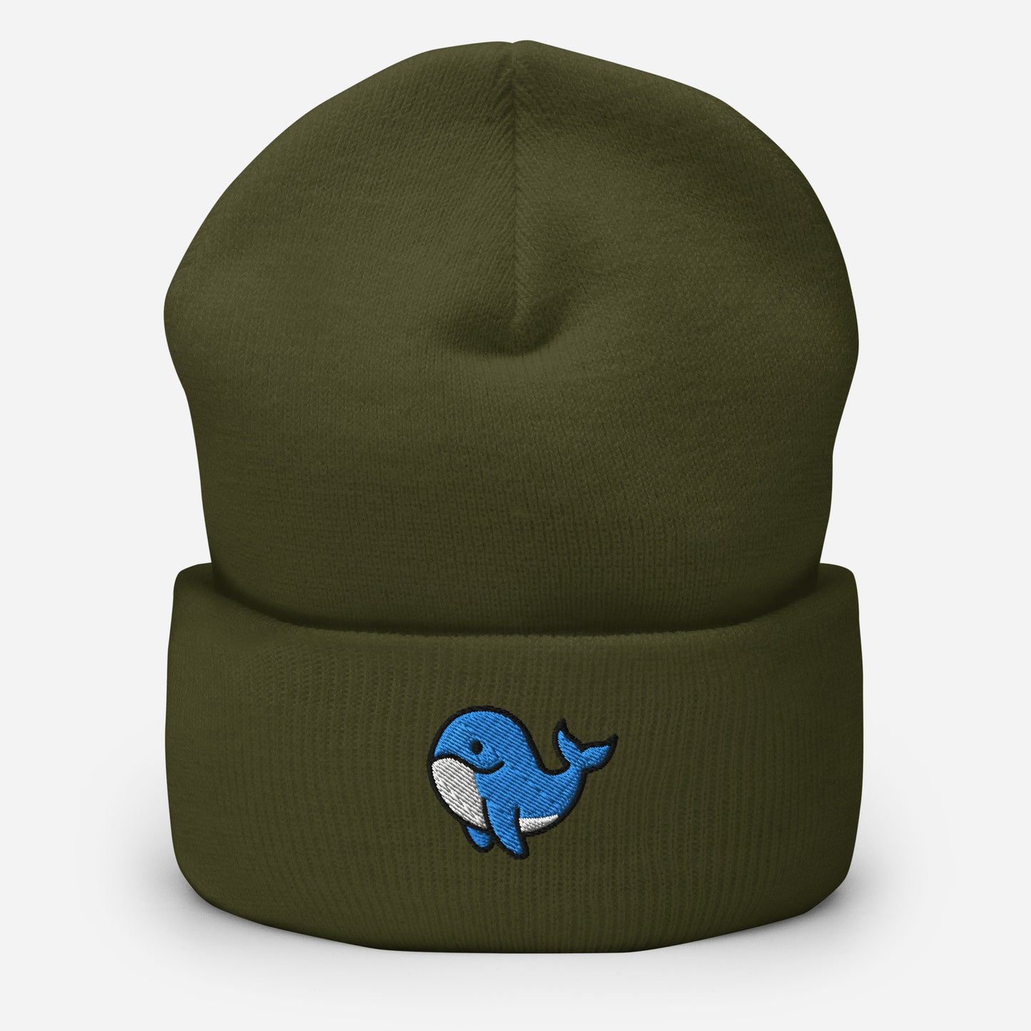 Orca Whale Beanie Cap, Embroidered Killer Blue Whale Cuffed Beanie, Handmade Unisex Slouchy Ocean Animal Gift Hat Cap