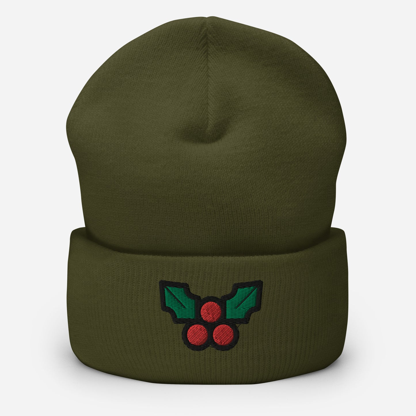 Christmas Mistletoe Beanie Cap, Embroidered Decoration Leaf Cuffed Beanie, Handmade Unisex Slouchy Xmas Festive Gift Hat Cap