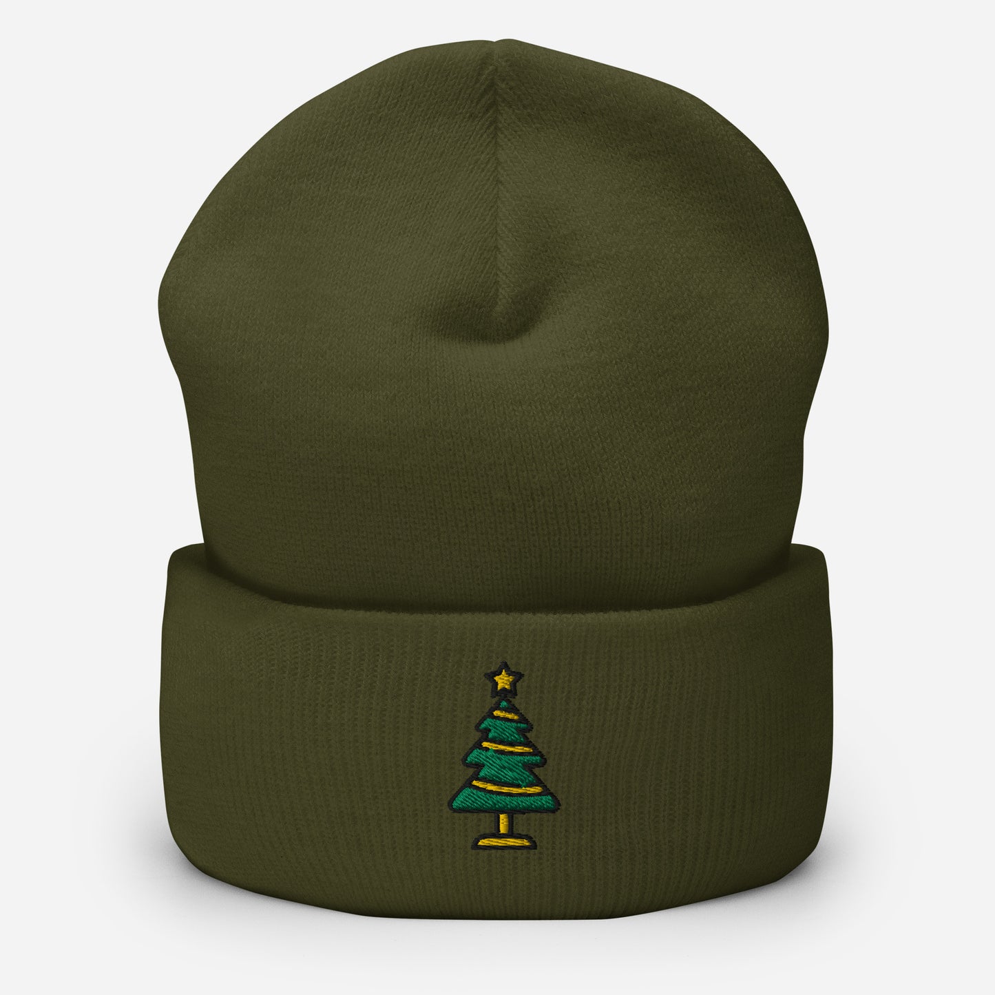 Christmas Tree Beanie Cap, Embroidered Christmas Decor Cuffed Beanie, Handmade Unisex Slouchy Xmas Festive Gift Hat Cap