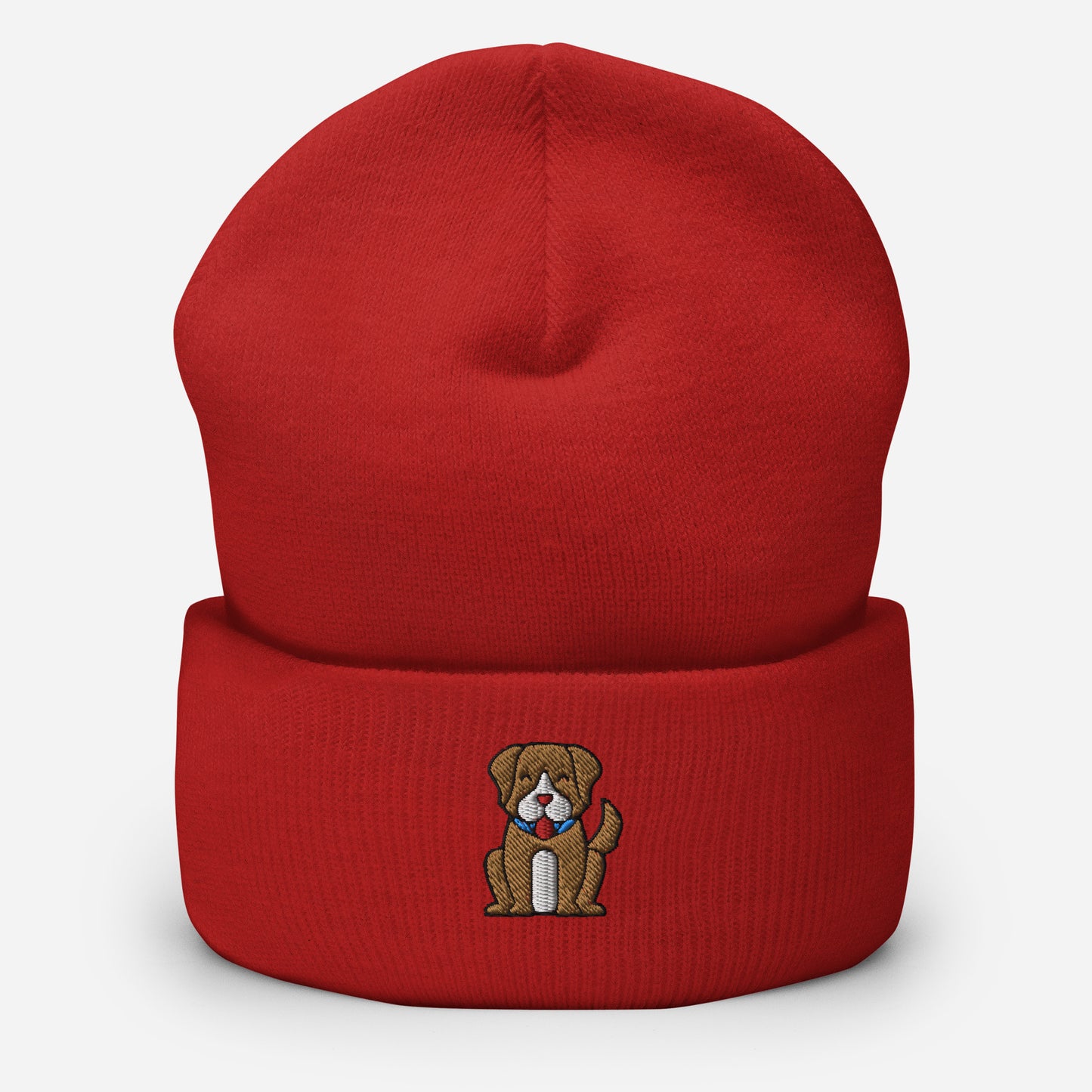 Cute Little Dog Beanie Cap, Embroidered Puppy Dog Cuffed Beanie, Handmade Unisex Slouchy Smiling Animal Gift Hat Cap