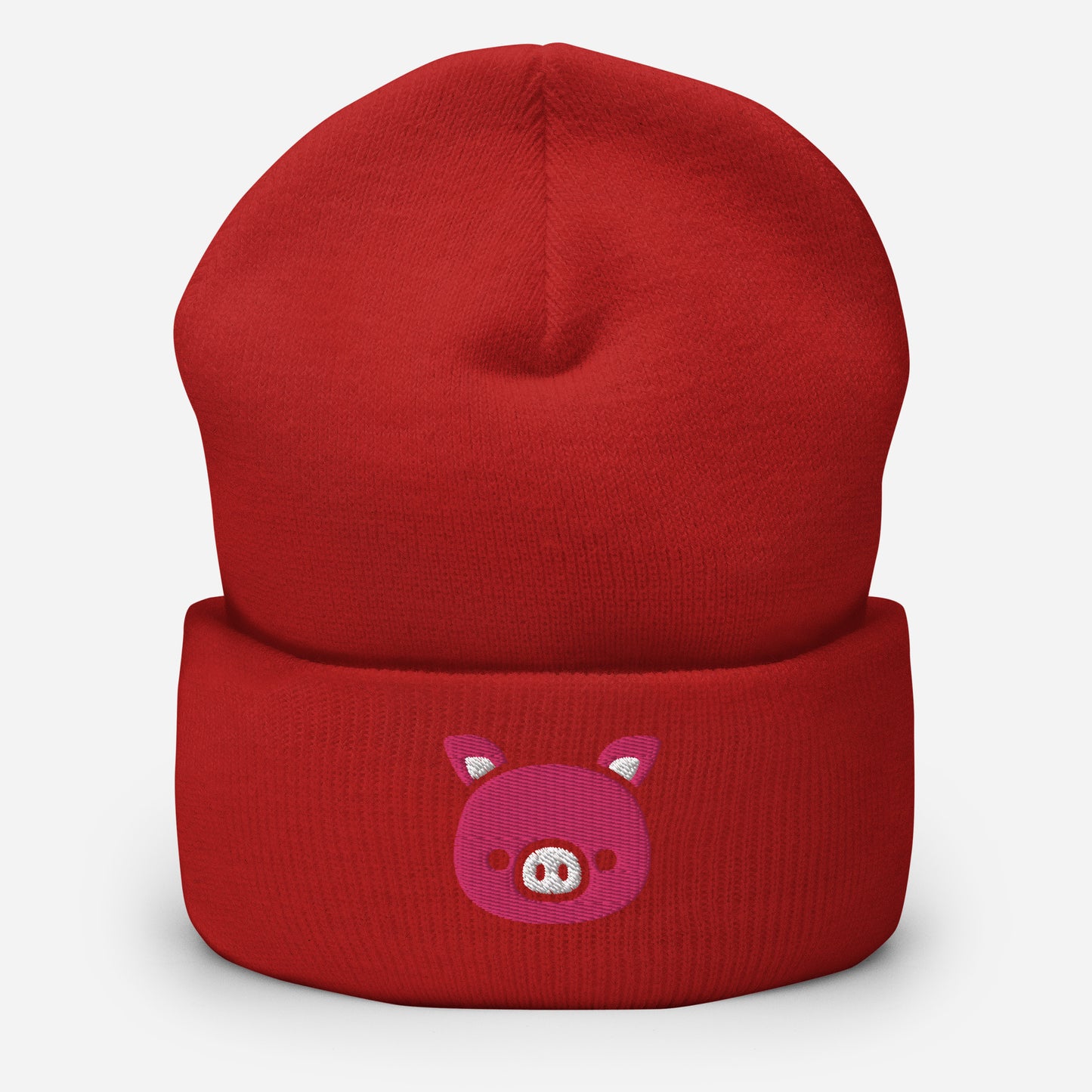 Pig Face Beanie Cap, Embroidered Farm Animal Cuffed Beanie, Handmade Unisex Slouchy Cartoon Pig Gift Hat Cap