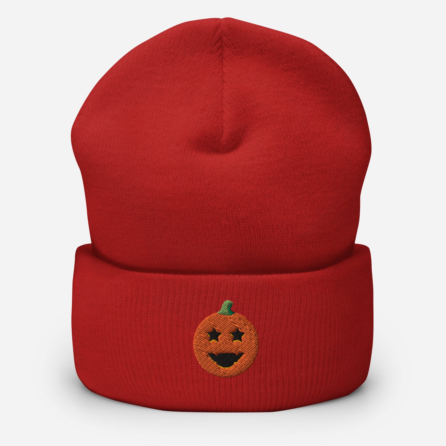 Halloween Pumpkin Beanie Cap, Embroidered Evil Face Cuffed Beanie, Handmade Unisex Slouchy Scary Pumpkin Gift Hat Cap