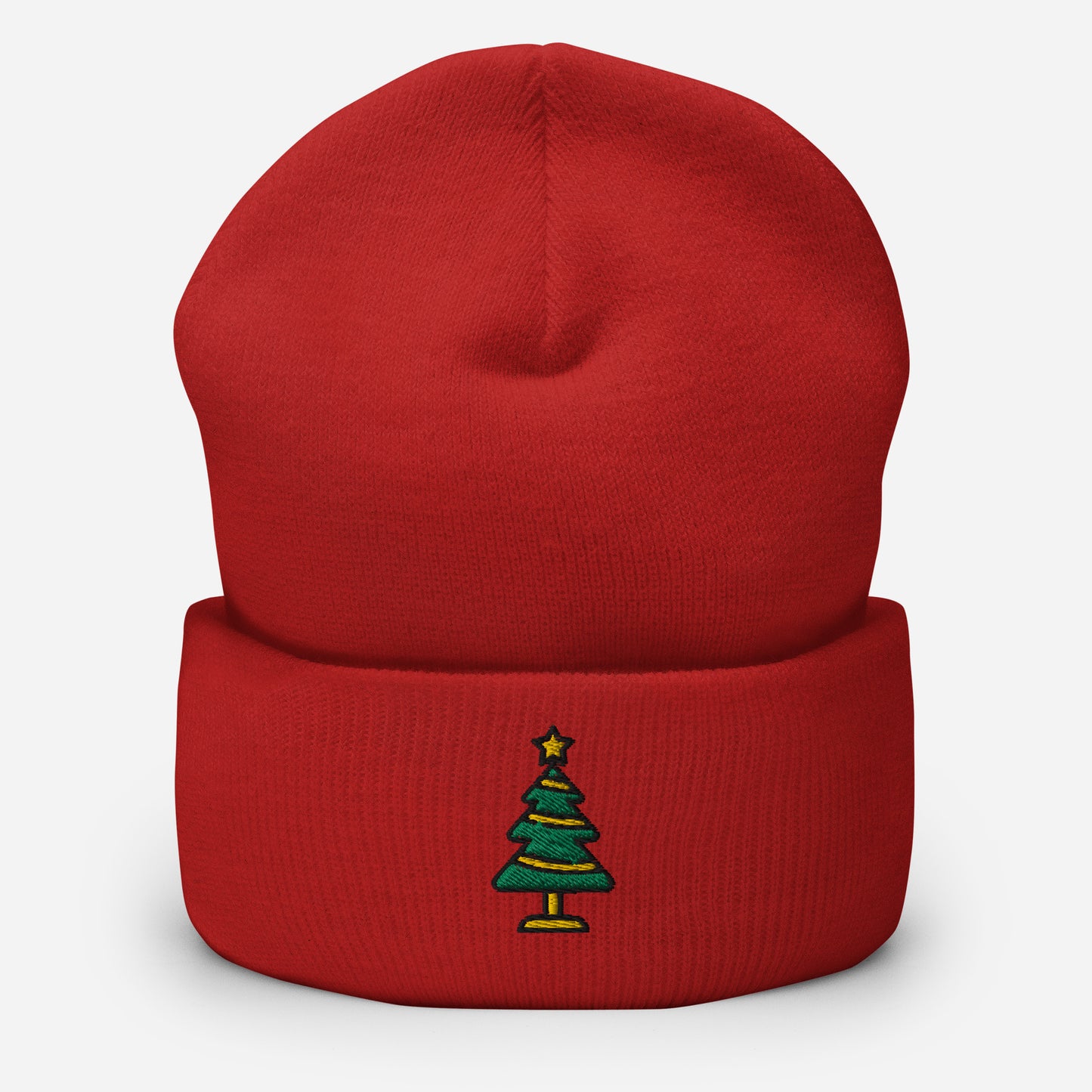 Christmas Tree Beanie Cap, Embroidered Christmas Decor Cuffed Beanie, Handmade Unisex Slouchy Xmas Festive Gift Hat Cap
