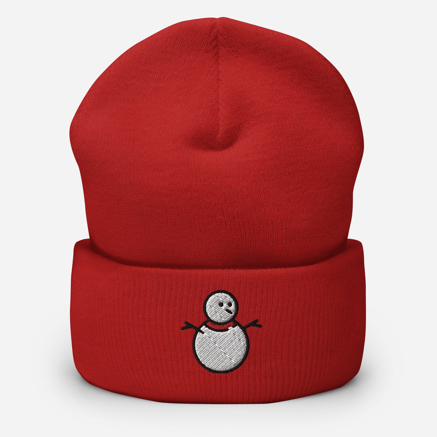 Snowman Beanie Cap, Embroidered Christmas Cuffed Beanie, Handmade Unisex Slouchy Xmas Festive Gift Hat Cap