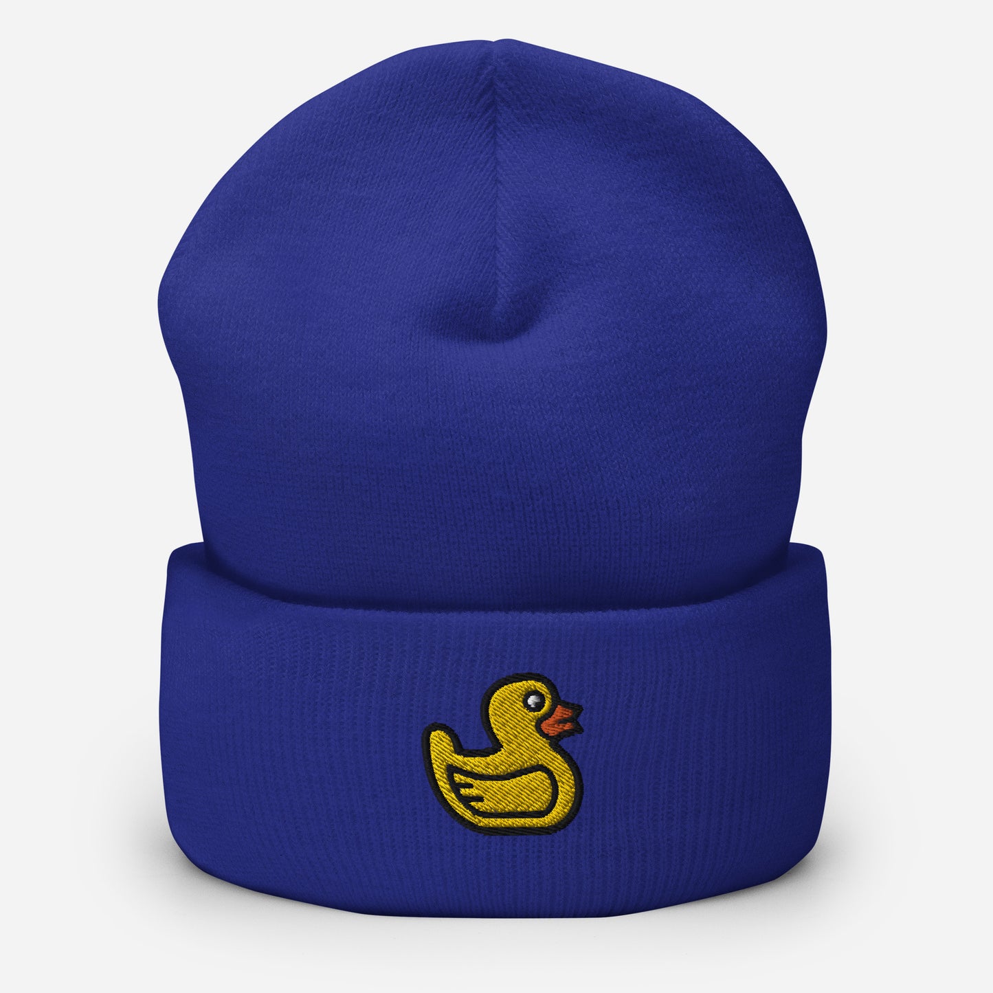 Embroidered Toy Duck Beanie, Rubber Duck Handmade Cuffed Knit Unisex Slouchy Adult Hat Gift Cap
