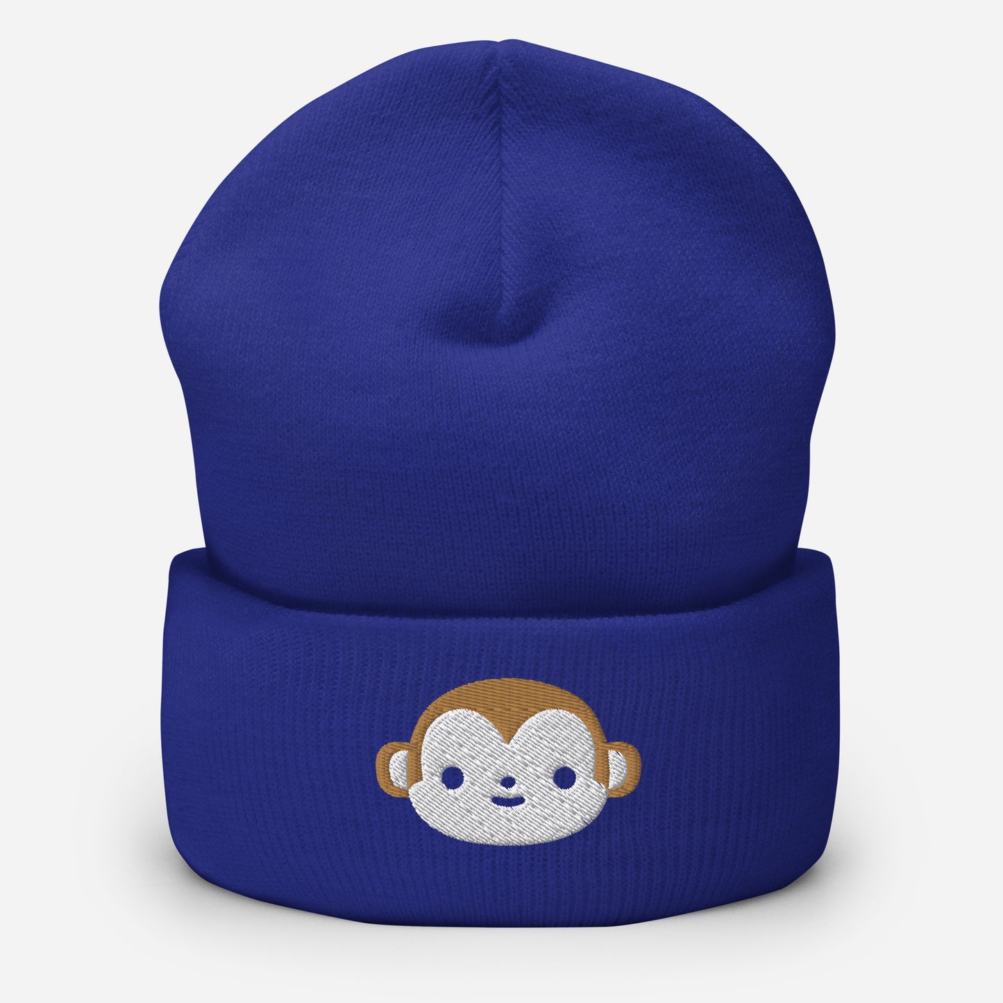 Brown Monkey Beanie Cap, Embroidered Wild Animal Cuffed Beanie, Handmade Unisex Slouchy Cartoon Monkey Gift Hat Cap