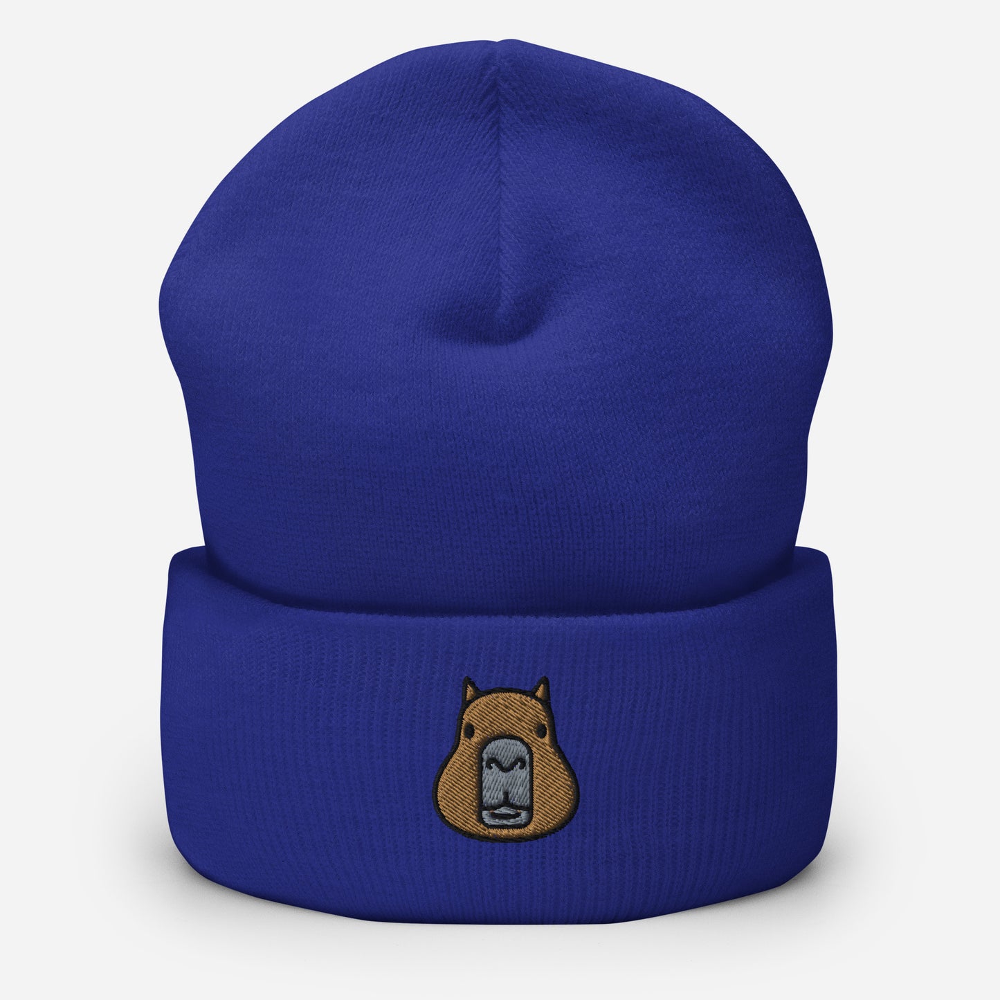 Capybara Face Beanie Cap, Embroidered Cute Rodent Meme Animal Lover Cuffed Beanie, Handmade Unisex Slouchy Capybaras Pet Lover Gift Hat Cap