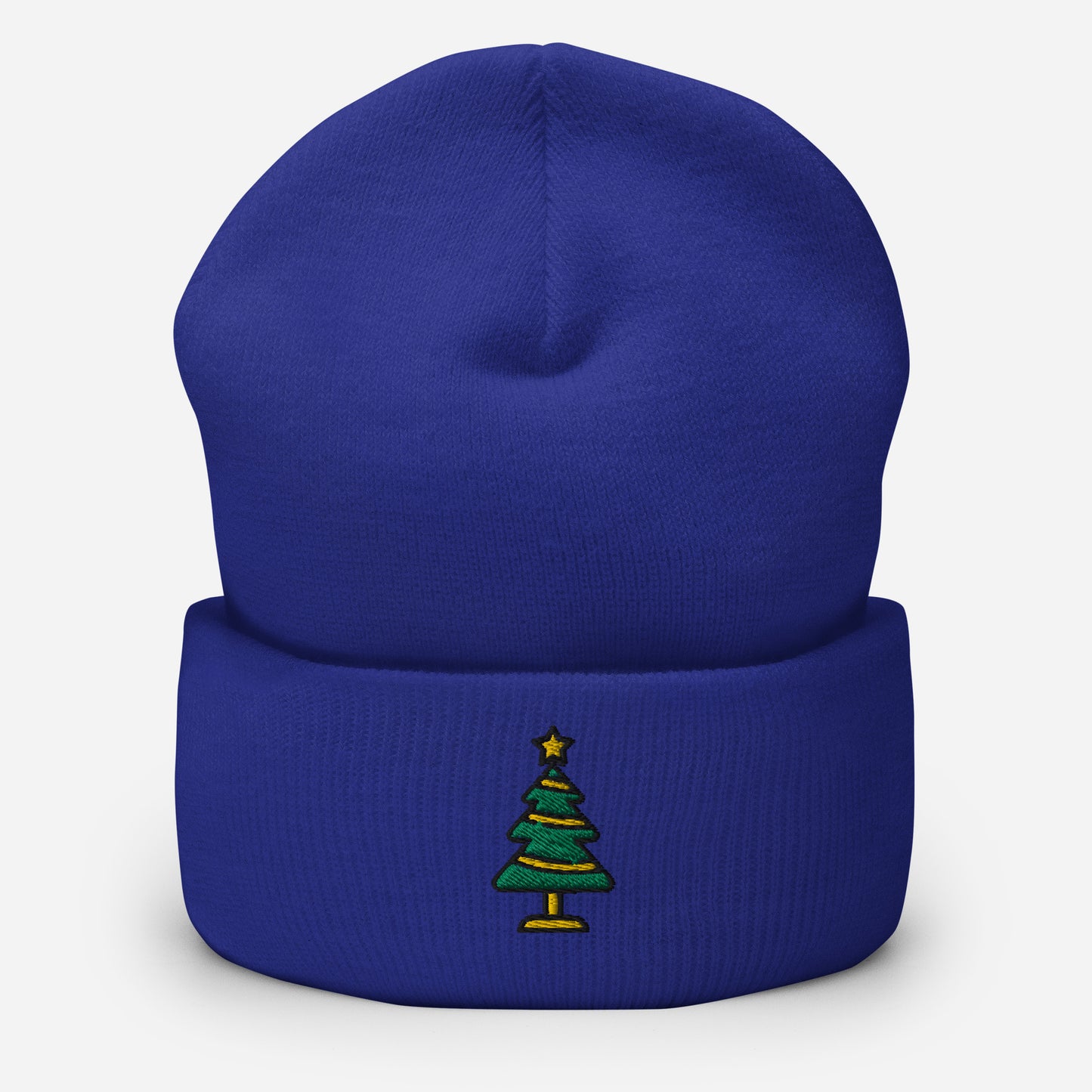 Christmas Tree Beanie Cap, Embroidered Christmas Decor Cuffed Beanie, Handmade Unisex Slouchy Xmas Festive Gift Hat Cap