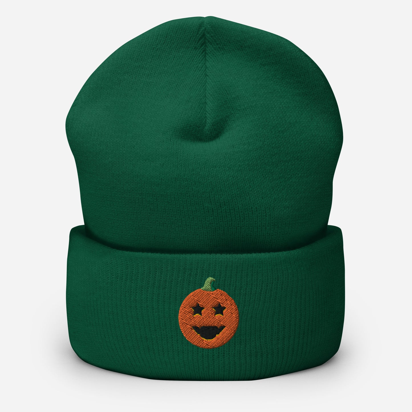 Halloween Pumpkin Beanie Cap, Embroidered Evil Face Cuffed Beanie, Handmade Unisex Slouchy Scary Pumpkin Gift Hat Cap