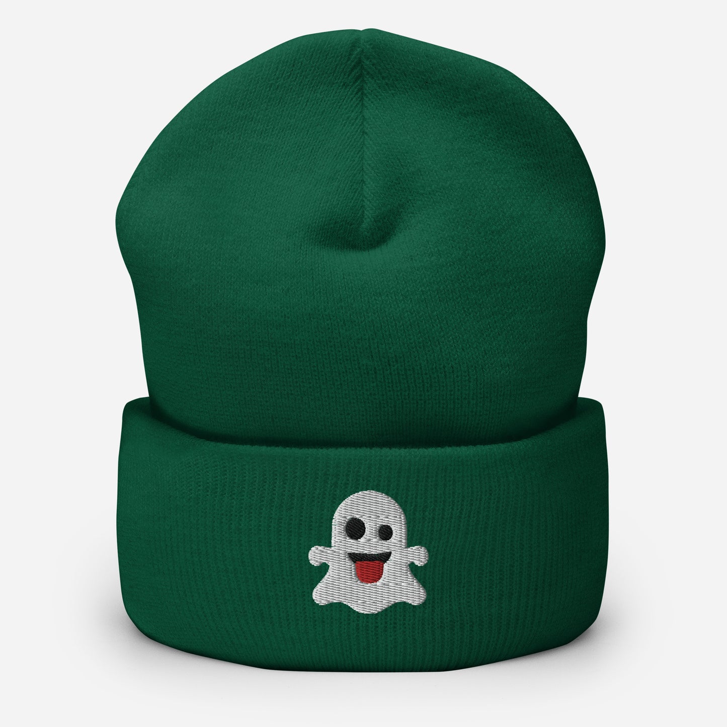 Halloween Ghost Beanie Cap, Embroidered Boo Ghost Cuffed Beanie, Handmade Unisex Slouchy Scary Smile Emoji Gift Hat Cap