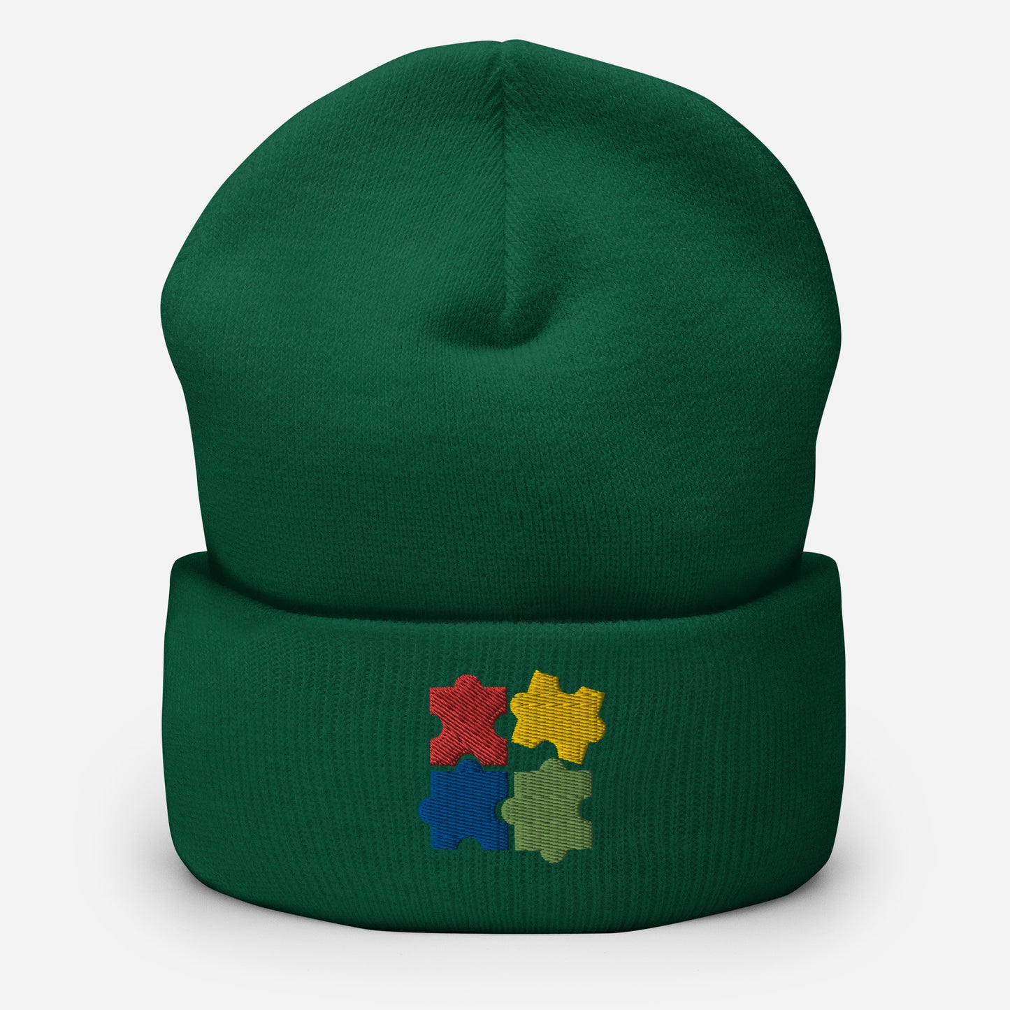 Autism Puzzle Pieces Beanie Cap, Embroidered Autism Awareness Cuffed Beanie, Handmade Unisex Slouchy Autistic Pride Gift Hat Cap