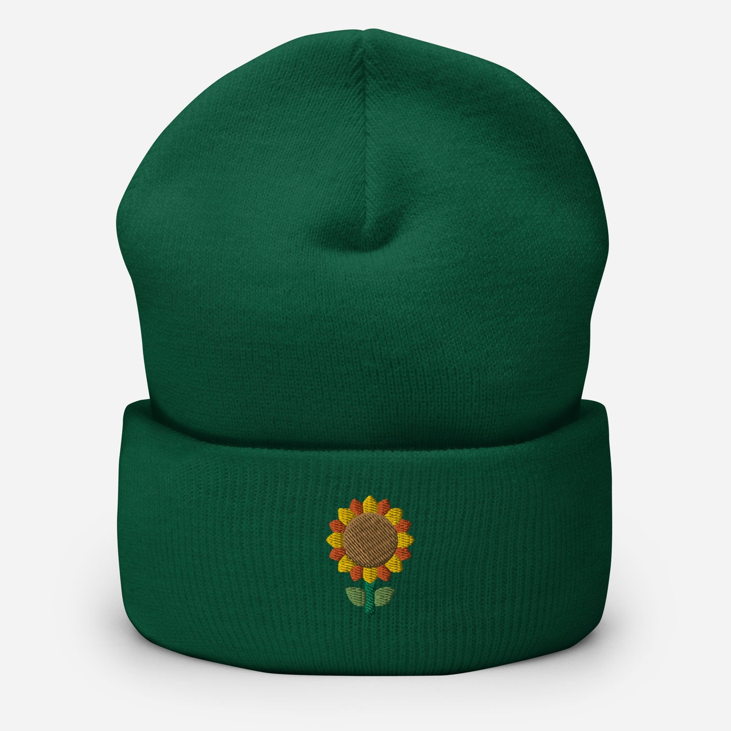 Sunflower Plant Beanie Cap, Embroidered Cuffed Beanie, Handmade Unisex Slouchy Gift Hat Cap - Multiple Colors